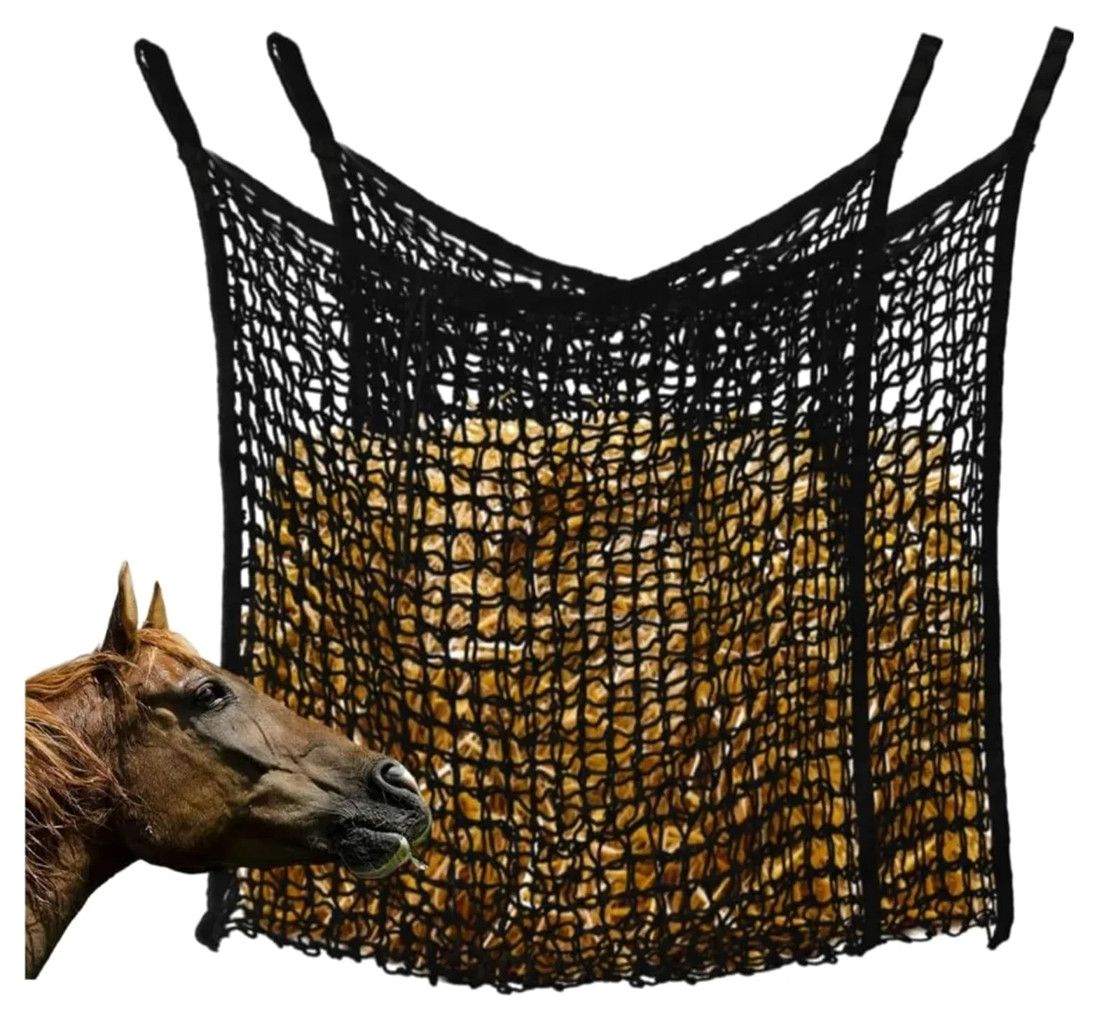 Heunetz für Pferde 2-teilige Heunetze for langsames Füttern von Pferden, 80 x 90 cm, Pferdetasche mit großem Fassungsvermögen und Kleiner Öffnung for Pferdeziegen(HayNet-Bk-2p)