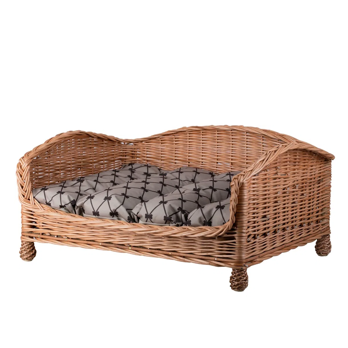 Tierkorb Hundekorb Lager aus Weide für Hund Katze mit weichem Kissen Liegestuhl für Tiere Katzenlager Hundlager Hundebett Katzenbett (54x32 H25, Beige)