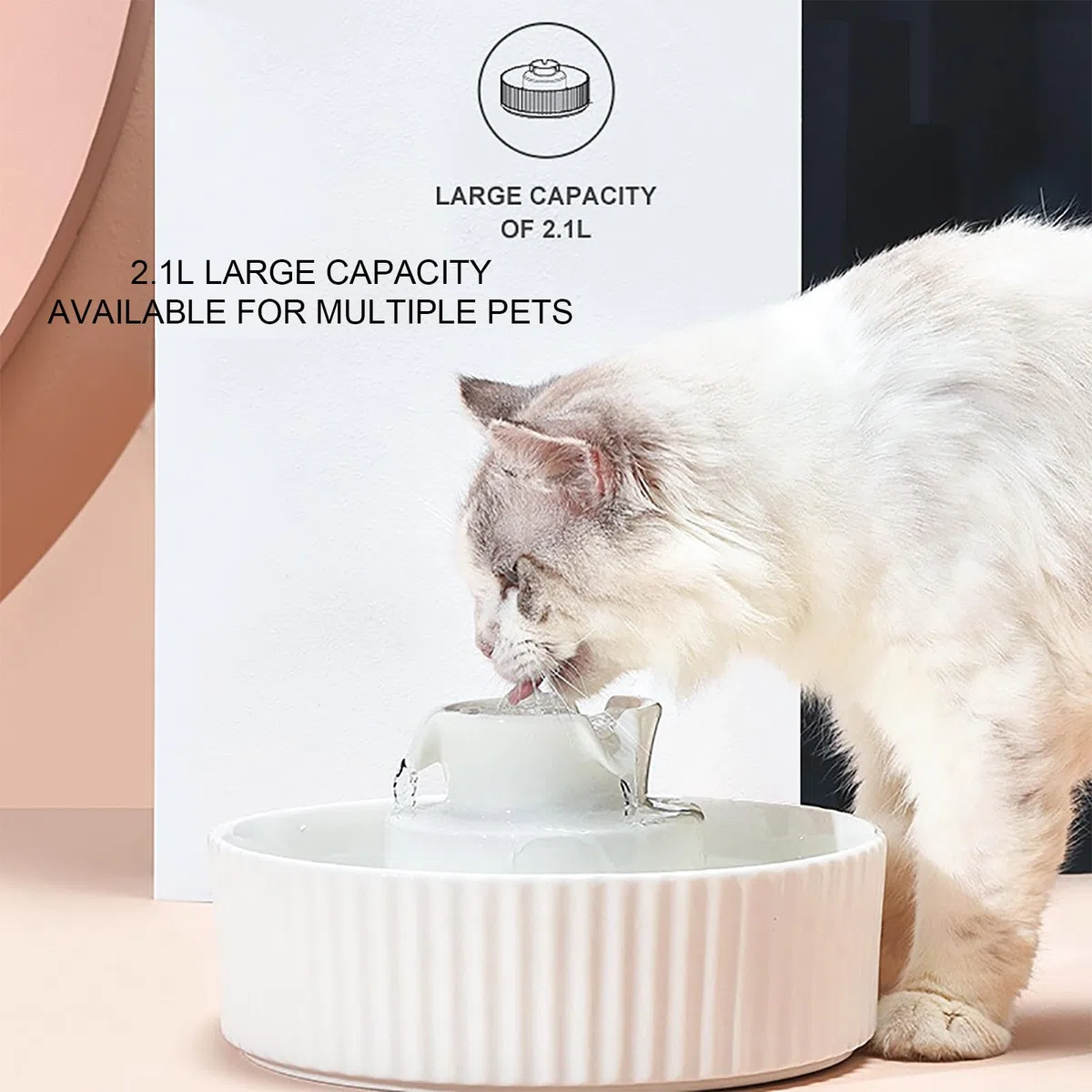Keramik-Trinkbrunnen für Haustiere, 2,1 l Katzen-Trinkbrunnen, automatische Wasserzirkulation, automatischer USB-Trinkbrunnen für Katzen und Hunde, automatische Abschaltung aufgrund von Wassermangel