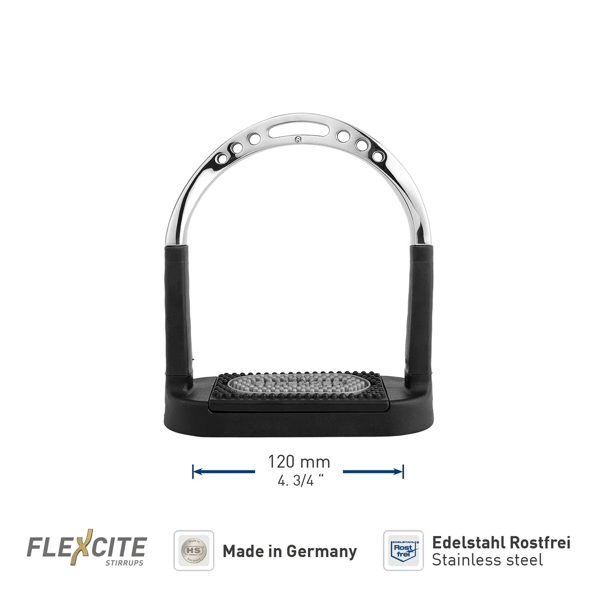 Sprenger Sicherheits-Steigbügel gedreht Flexcite, zur Entlastung des Fußgelenks I Bügel mit einerTrittfläche von 120 mm, gelenkschonend, Edelstahl