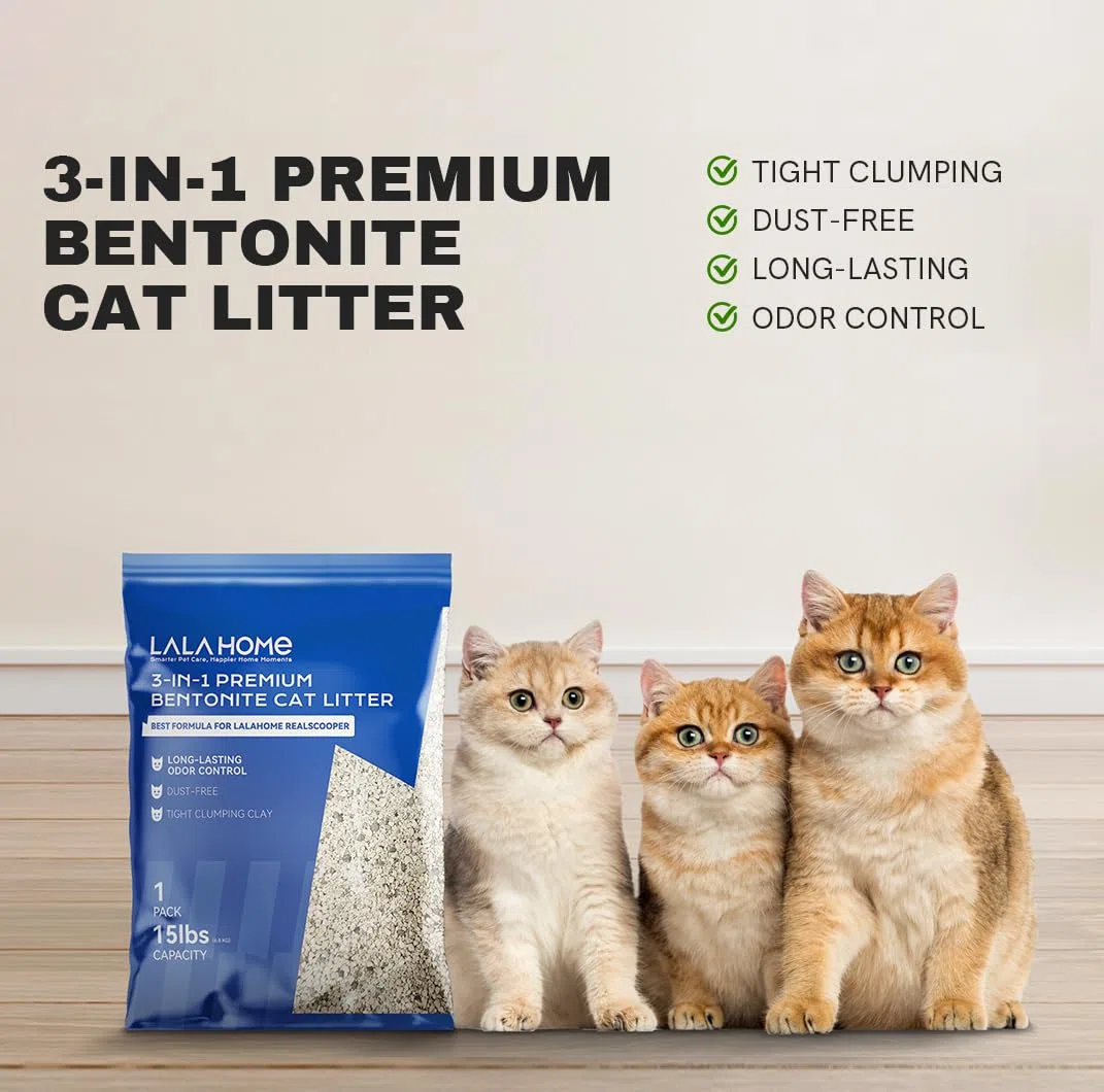 Premium Bentonit Katzenstreu Natriumbasiert, klumpendes Katzenstreu, staubfrei, starke Haltbarkeit, Geruchskontrolle, geruchlose natürliche Mineralformel, Kitty Litter Bluk für RealScooper, 3