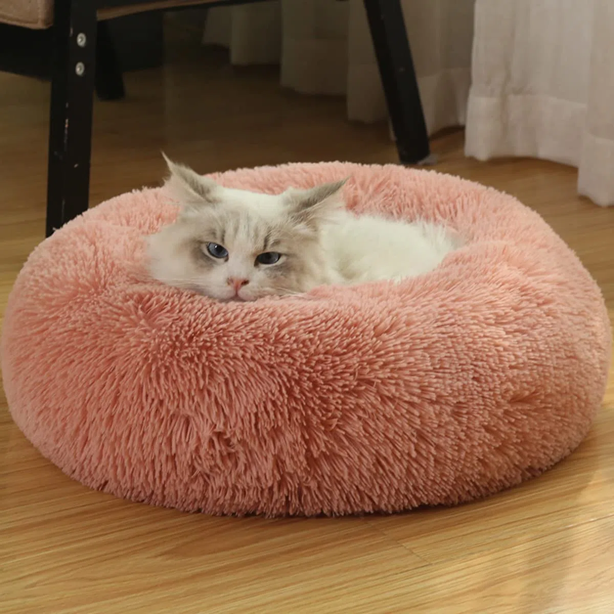 Beruhigendes Hundebett, Anti-Angst-Hundebett, Plüsch-Donut-Hundebett für kleine Hunde, weiches, flauschiges, bequemes Hundebett aus Kunstfell, waschbares kuscheliges Haustierbett, Durchmesser 81 cm