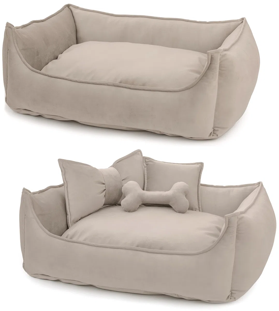 NELKE Hundebett Beige Hundekorb kuschelig Hundekörbchen im Scandynavian Stil Hundesofa Hochwertige Hundecouch mittelgroße und kleine Hunde waschbar Hundekissen