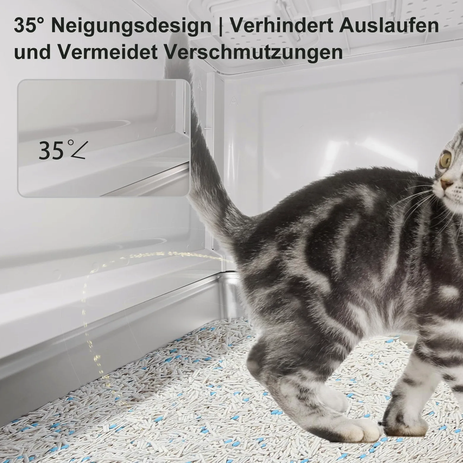 Marchul XL Katzentoilette, Geschlossene Katzentoilette aus Edelstahl mit Deckel und Schubladen-Design, Hohe Seitenwände mit Spritzschutz, Tiefere Schale mit Schaufel und Matte, Eruchsneutral