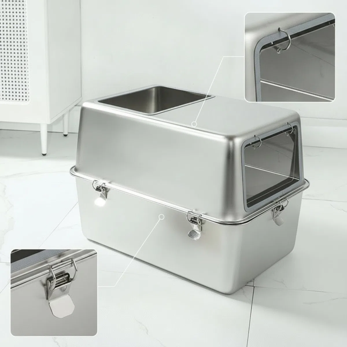 Edelstahl-katzenklo Hygienisch Katzentoilette mit Haube Leicht zu Reinigen Haustierbedarf für Katzen, Wohnung, 50 X 35 X 35 cm