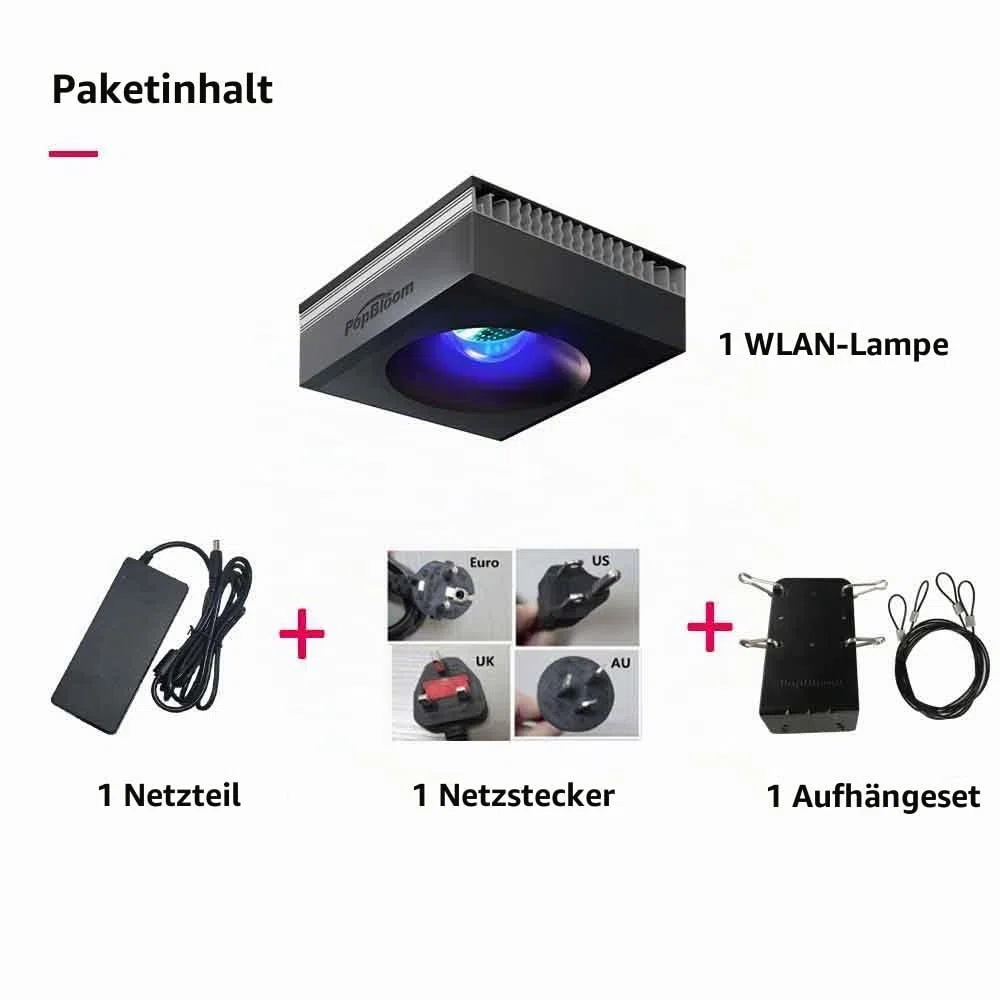 PopBloom RL90 WiFi Led Aquarium Beleuchtung 100W, Meerwasser Aquarium Led volles Spectrum Aquarium Lampe für Reef Coral SPS/LPS Fischaquarium,APP unterstützt Deutsch (1 Lampe mit Aufhängung)