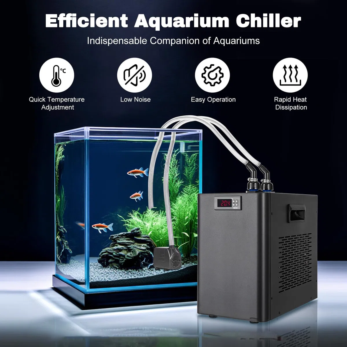 100/160/300L Aquarium Chiller, Water Cooler, with Hoses and Water Pumps, Compressor Refrigeration, for Fish Tank and Ice Bath Aquatic Plant 160L/42.5GAL