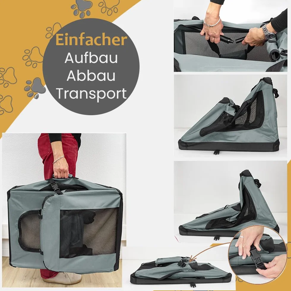 Faltbare Hundebox XXXXL- 122 x 80 x 82 cm Transporttasche Transportbox Auto Katze Hunde Kaninchen Dunkelgrau Große Kleine Box Bag Klein Auto Tasche Transport Petigi