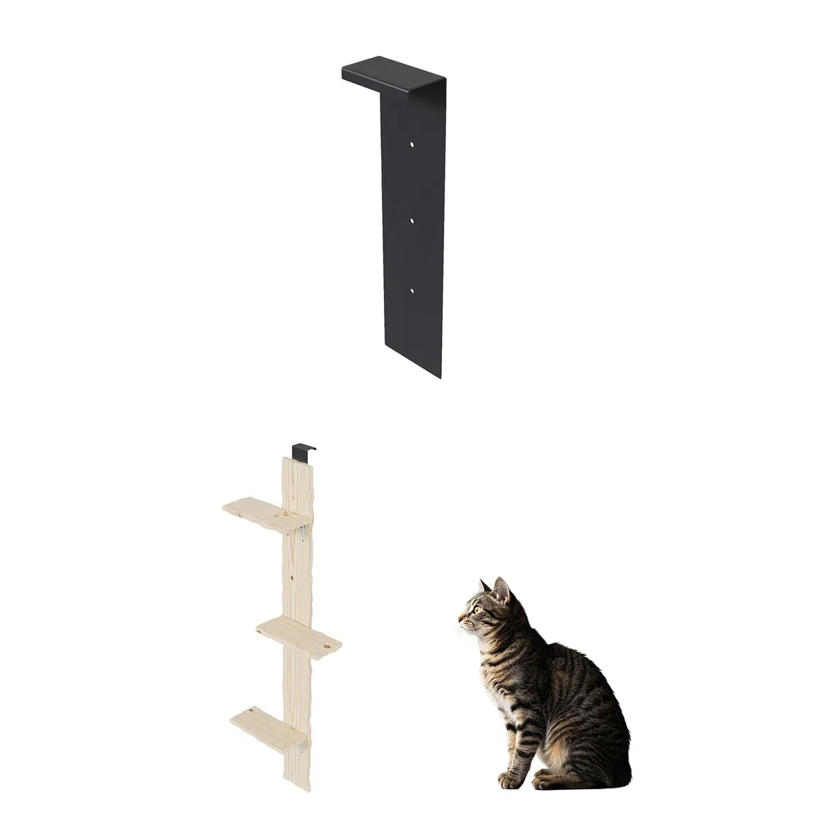 QLS Katzenleiter aus Kiefernholz Katzentreppe Türmontage 3 Stufen 180 cm DEKO