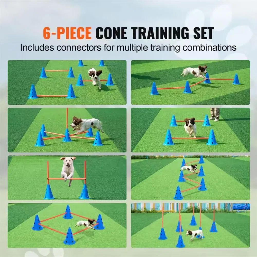 Agility Set Hunde Groß,Hindernisse Hobby Horsing,Agility-Trainingsausrüstung, Ausgestattet mit Hundetunnel,Hürden,8 Slalomstangen,2 Tennisballspielzeugen,Pausenbox, Markierungsstäben,3 Kurzen Stangen
