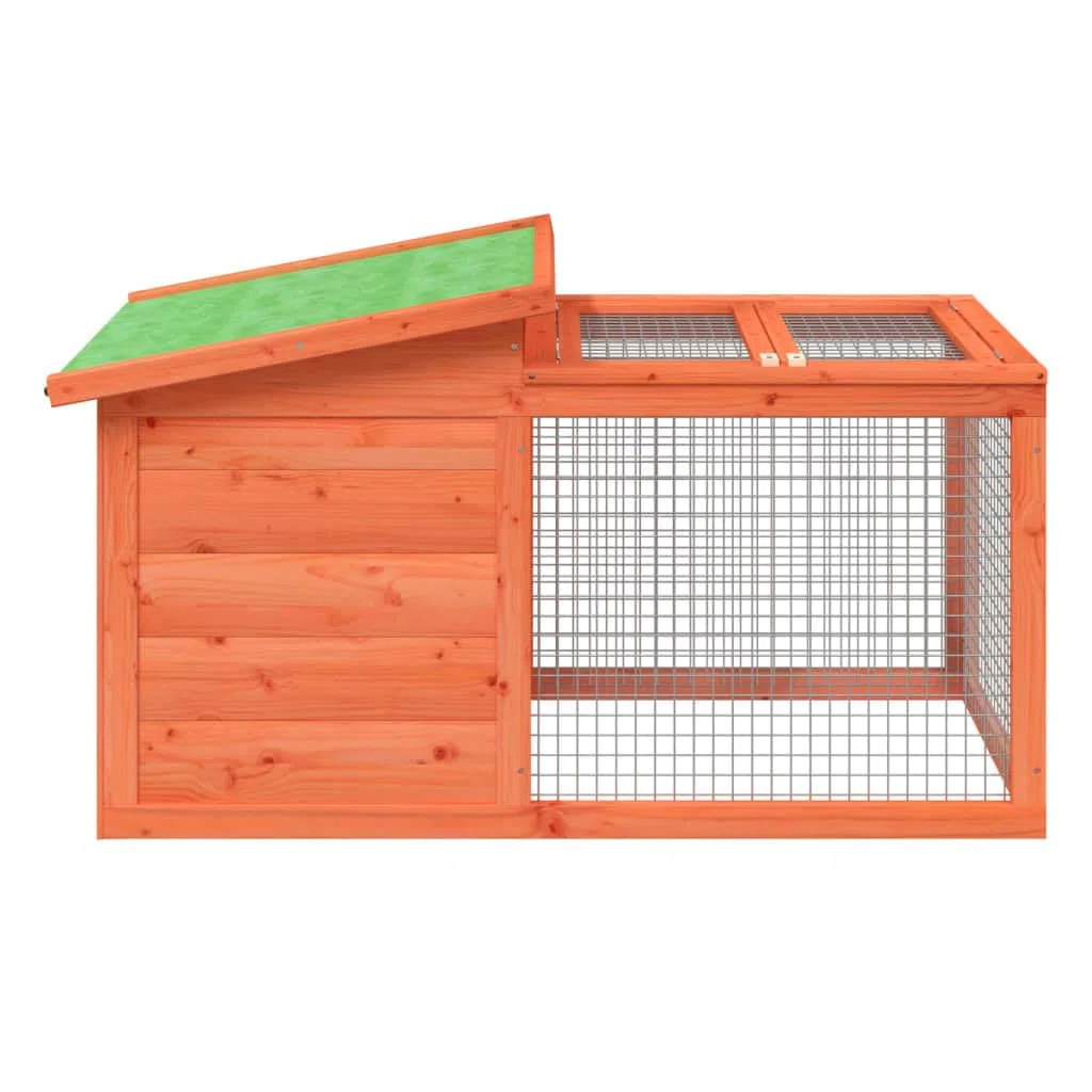 Kaninchenstall Braun aus massivem Kiefernholz 100,5x54x55 cm mit Freilaufgehege und Schlafplatz, wetterfest für Garten, Terrasse, Balkon, ideal für Kaninchen und Meerschweinchen