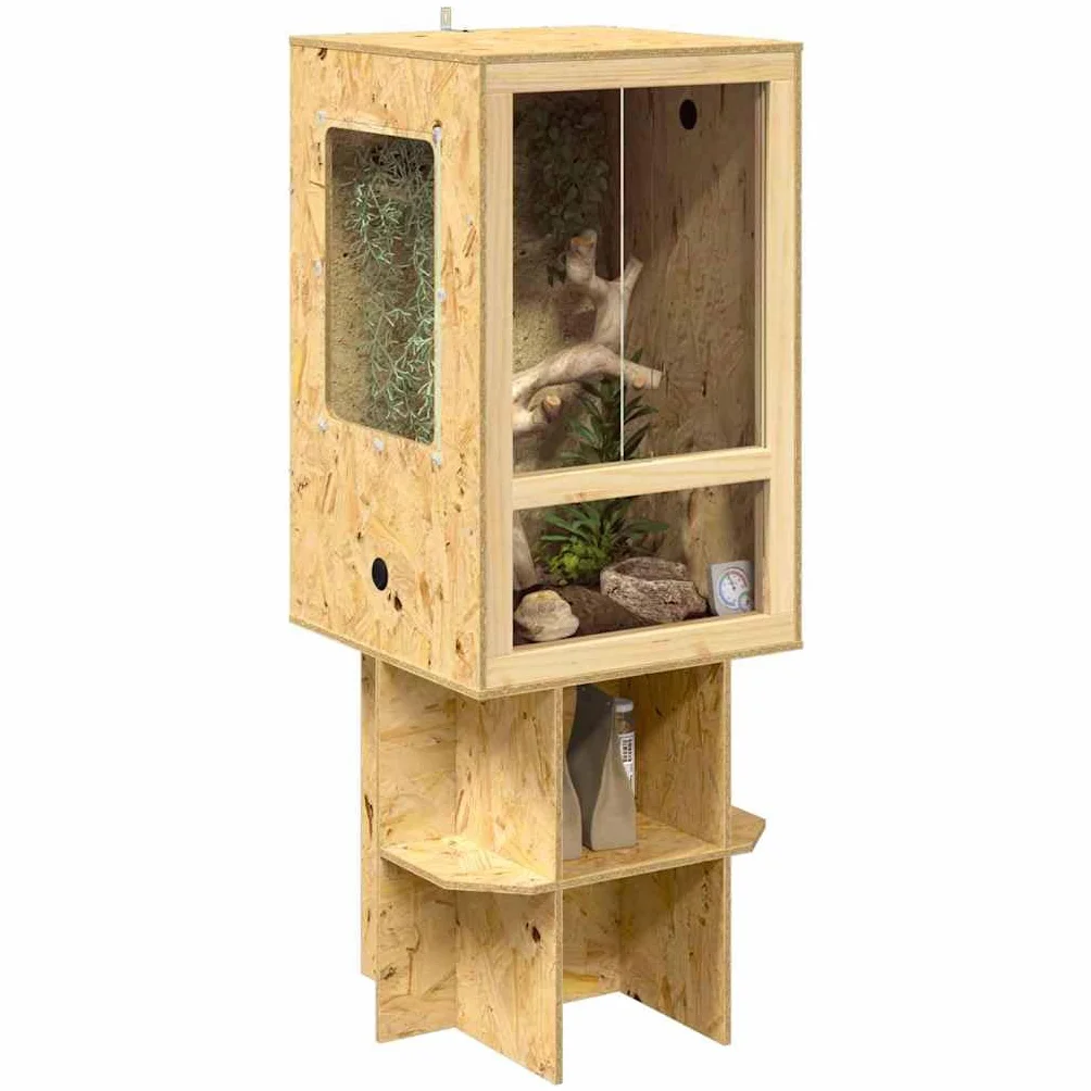 Terrarium Braun OSB 50 x 50 x 130 cm mit Glasschiebetür und Belüftung, vielseitiges Reptilienhaus für Schlange, Amphibie, Vivarium, Paludarium und Wüstenterrarium