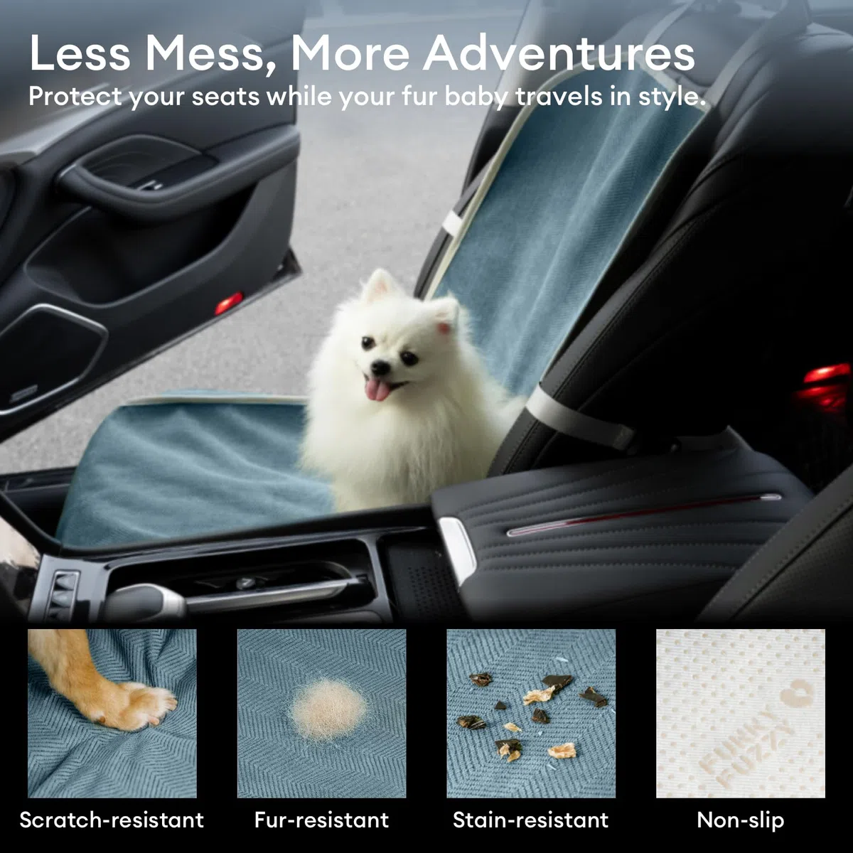 FUNNY FUZZY Chenille Hunde-Autositzbezug für Haustiere, wasserdichter Autositzschutz für Hunde mit rutschfester Unterseite, kratzfester, weicher Hundesitzbezug für Auto, LKW und SUV, Vordersitz (Blau,