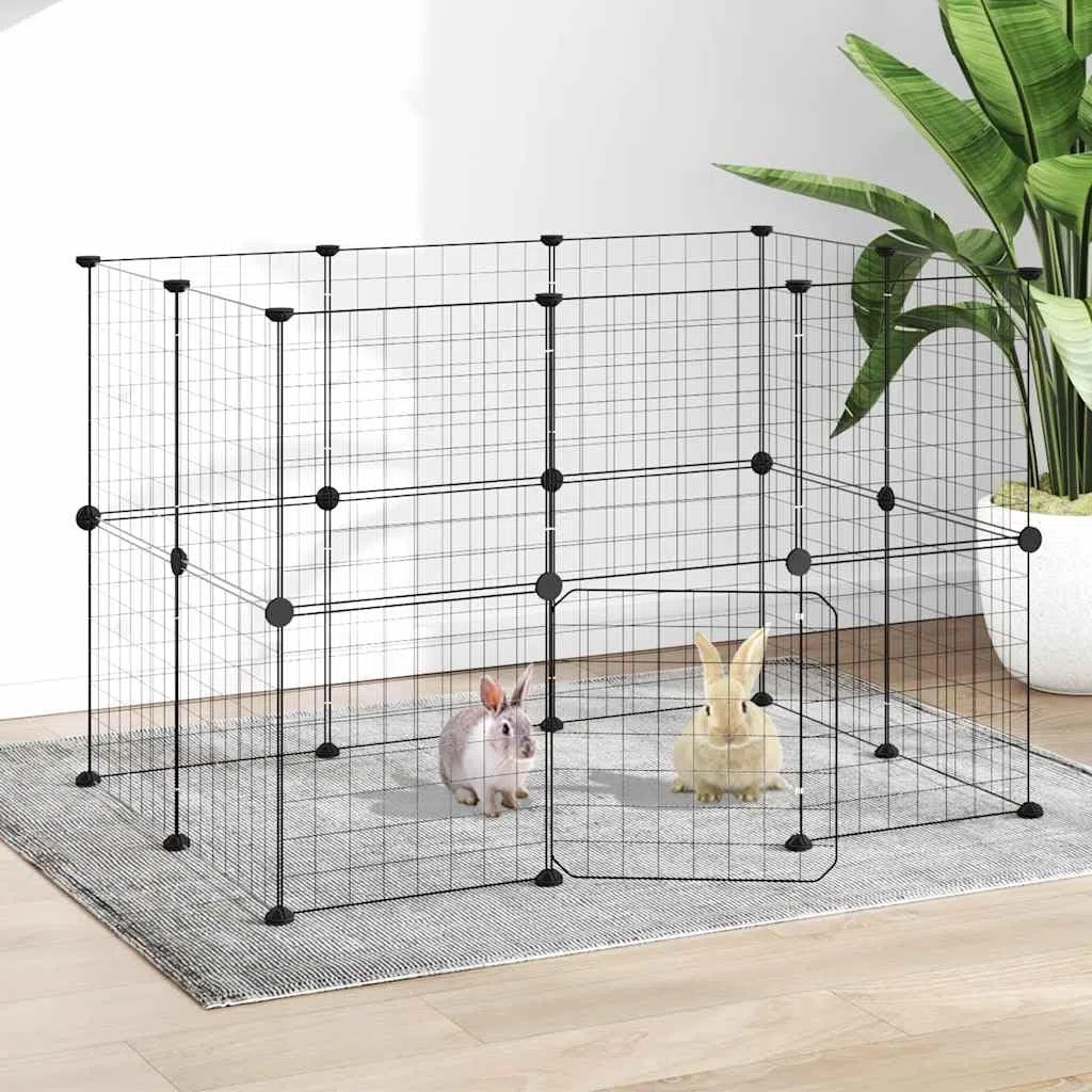 20-TLG. Haustierkäfig mit Tür Schwarz aus pulverbeschichtetem Stahl 35x35 cm, faltbar und erweiterbar, ideal als Gehege, Auslauf, Spielplatz für Kaninchen, Meerschweinchen, Hamster