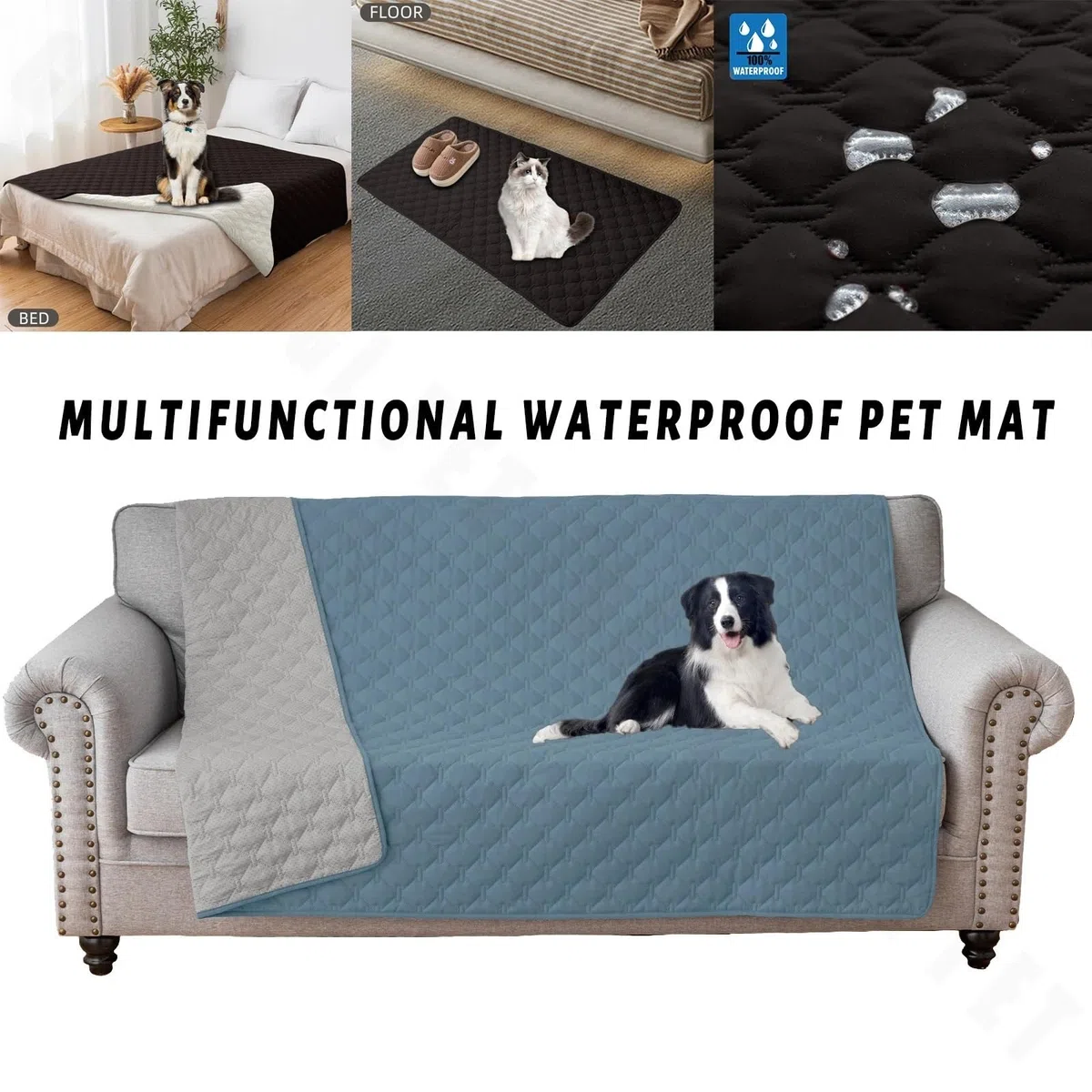 Hundedecke Wasserdicht Wasserdichter Hundebettbezug und Haustierdecke, Sofa, Haustierbettmatte, Auto, Inkontinenz, Matratzenschutz, Möbel, Couchbezug(Gray,130X210cm 50X82in)