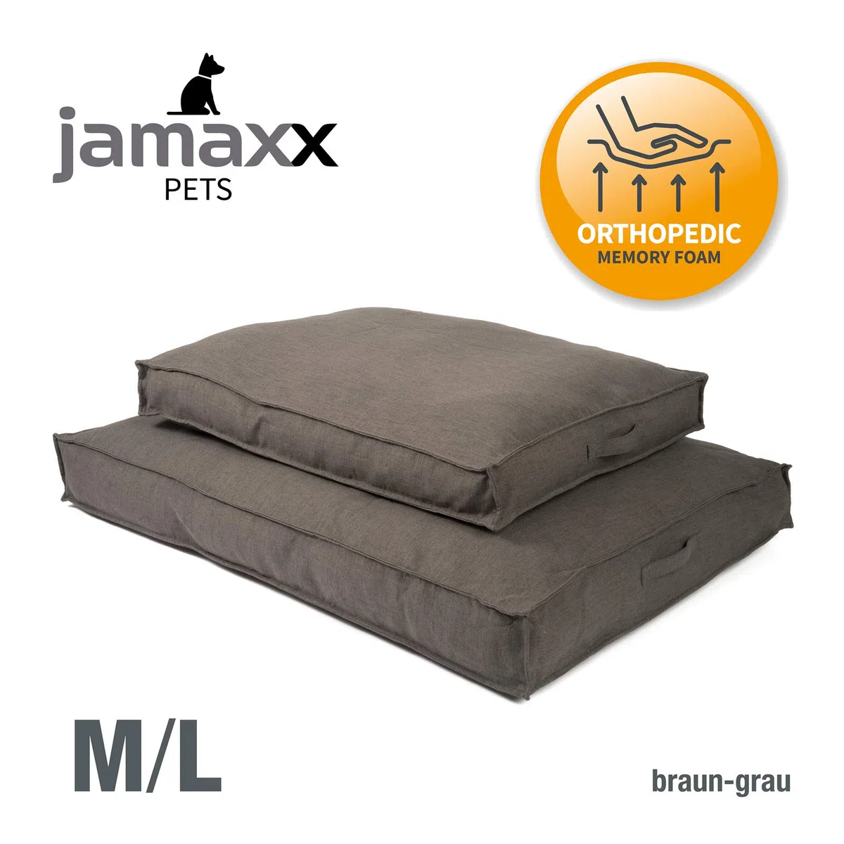 JAMAXX Premium Hundekissen in edler Leinen-Optik - Orthopädisch Memory Visco Schaumstoff - Waschbar Abnehmbarer Bezug - Wasserabweisender Innenbezug - Hundebett PDB1005 (L) 120x90 braun-grau