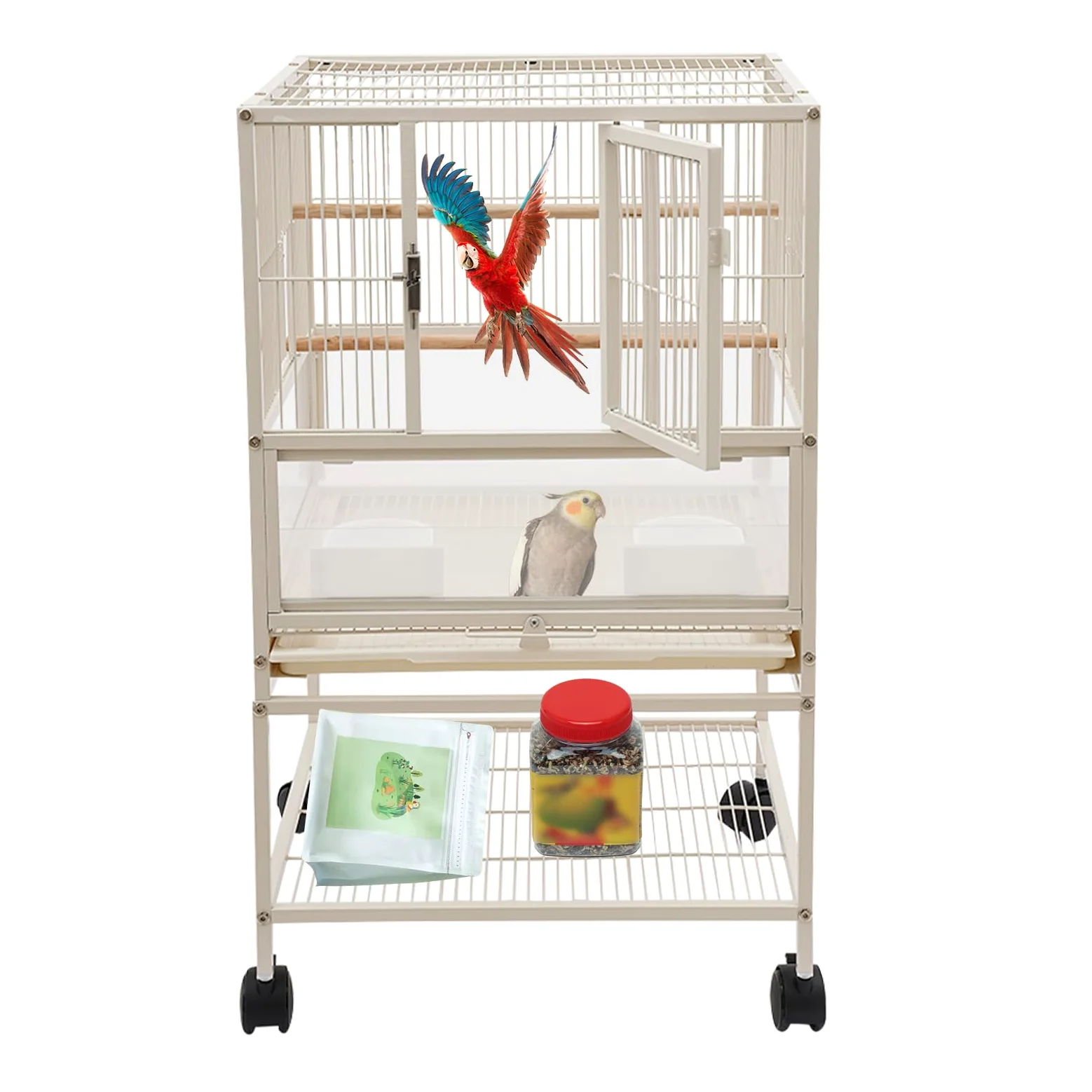 Vogelkäfig, Vogelvoliere für wellensittich mit 2 Fressnäpfe, Abstand zwischen den Drähten 1cm für kleine und mittelgroße Vögel wie Wellensittiche, Finken, usw (48.5x46x83cm)