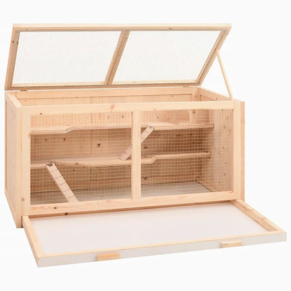 Hamsterkäfig aus Holz Nagerkäfig Tannenholz 89,5x45x45 cm | Großzügiges Nagerheim aus Tannenholz für Hamster und Mäuse, ideal für das Wohnzimmer mit praktischer Reinigungsschublade.