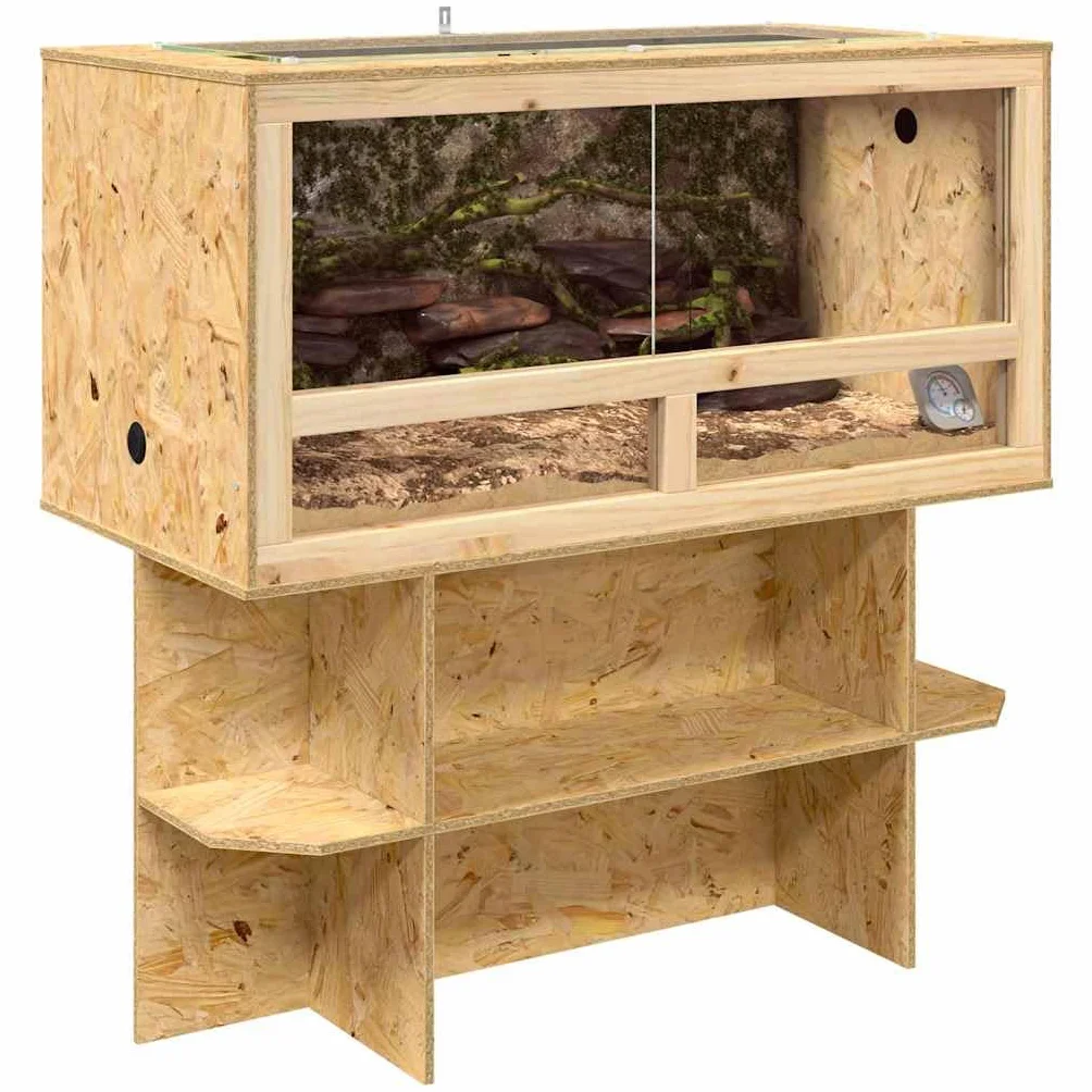 OSB Terrarium für Reptilien mit Schiebetür, 100 x 50 x 100 cm, braun, robuste OSB & Glas Konstruktion mit schwebenden Regalen, ideal für Reptilien und Nager