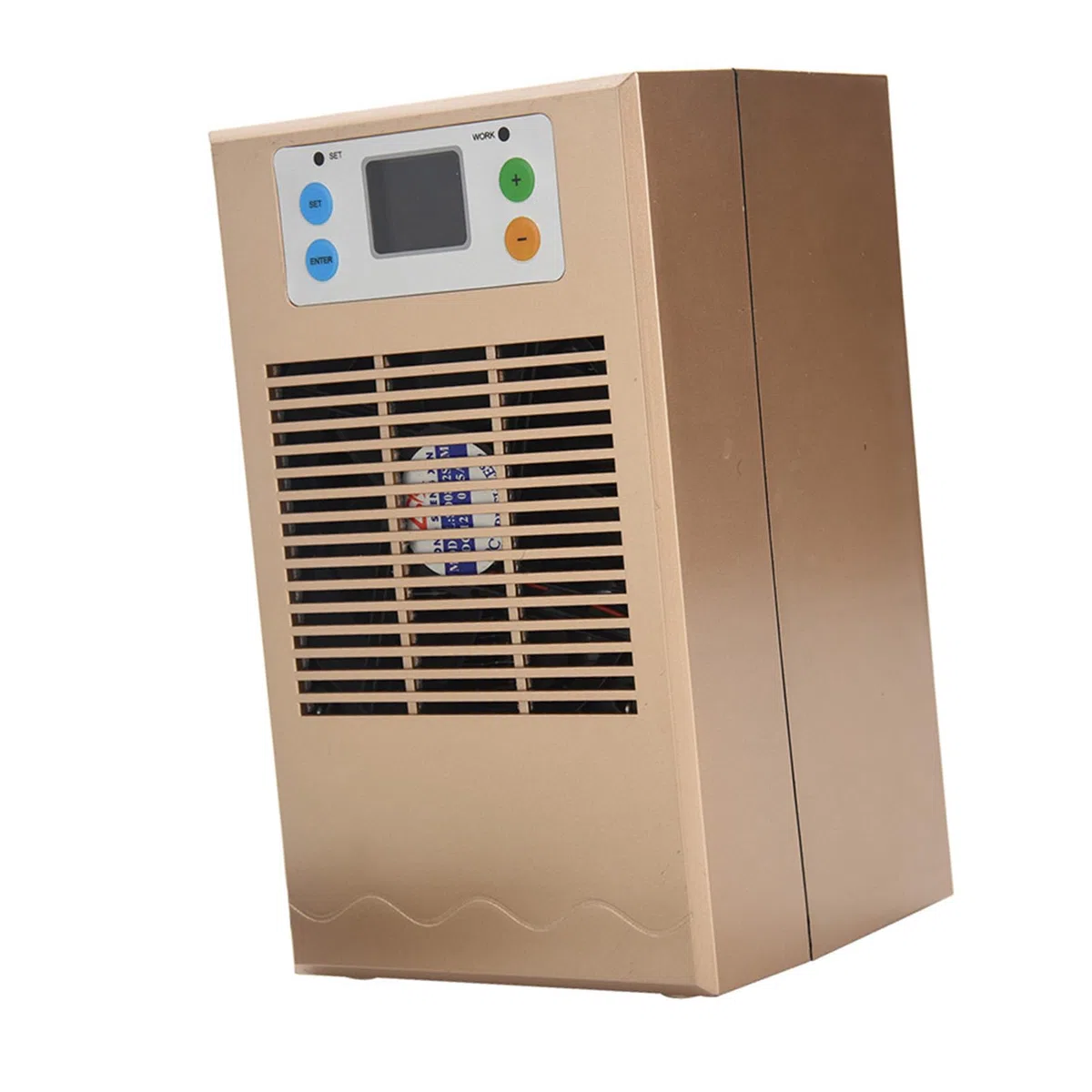Tnfeeon Aquarium-Kühlmaschine, Kühler aus Aluminiumlegierung mit Integrierten Lüftern für Aquarien 10–20 L, Stummgeschalteter Halbleiterkühler (Goldene 70-W-Einzelkühlung)