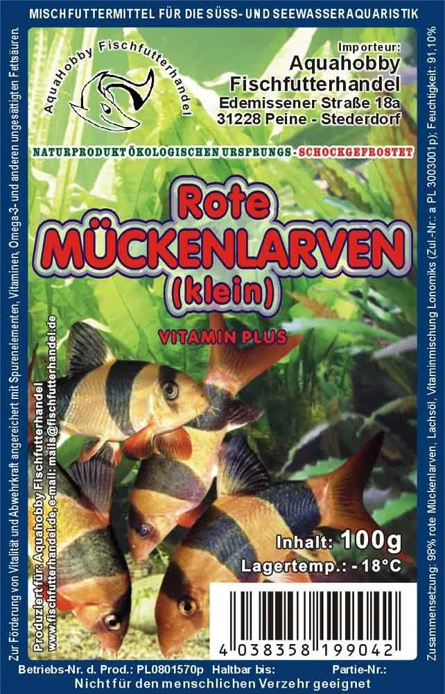 Rote Mückenlarven Frostfutter 100g Blister – Premium Fischfutter für Aquarium Zierfische, Proteinreiches Naturfutter für Guppys, Buntbarsche, Welse (70x100Gr)