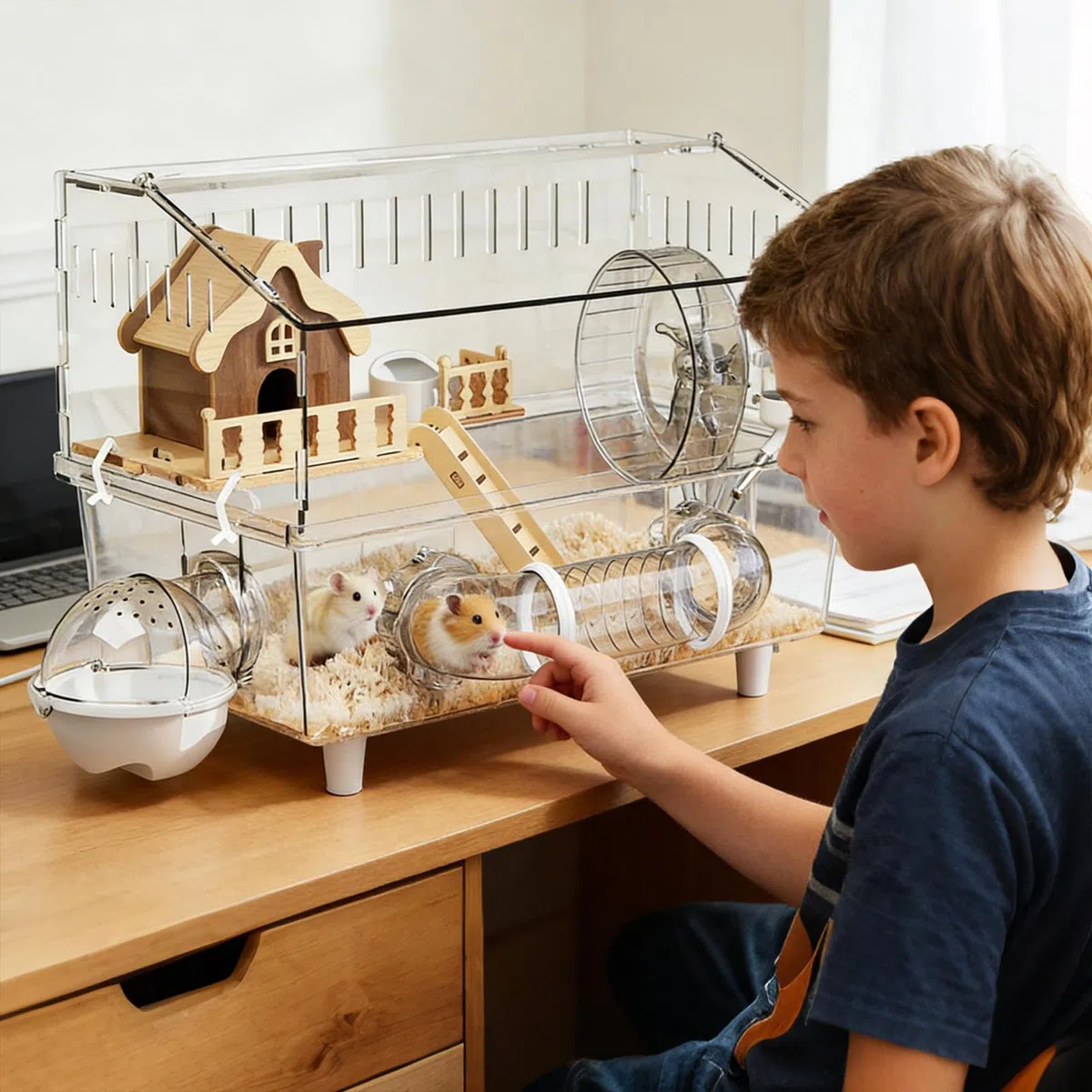 Großer Hamsterkäfig, Gehege, transparent, Acryl, 2 Etagen | Hamstergehege für Tierhandel, Beobachtung im Innenbereich, Spiele im Freien und zu Hause