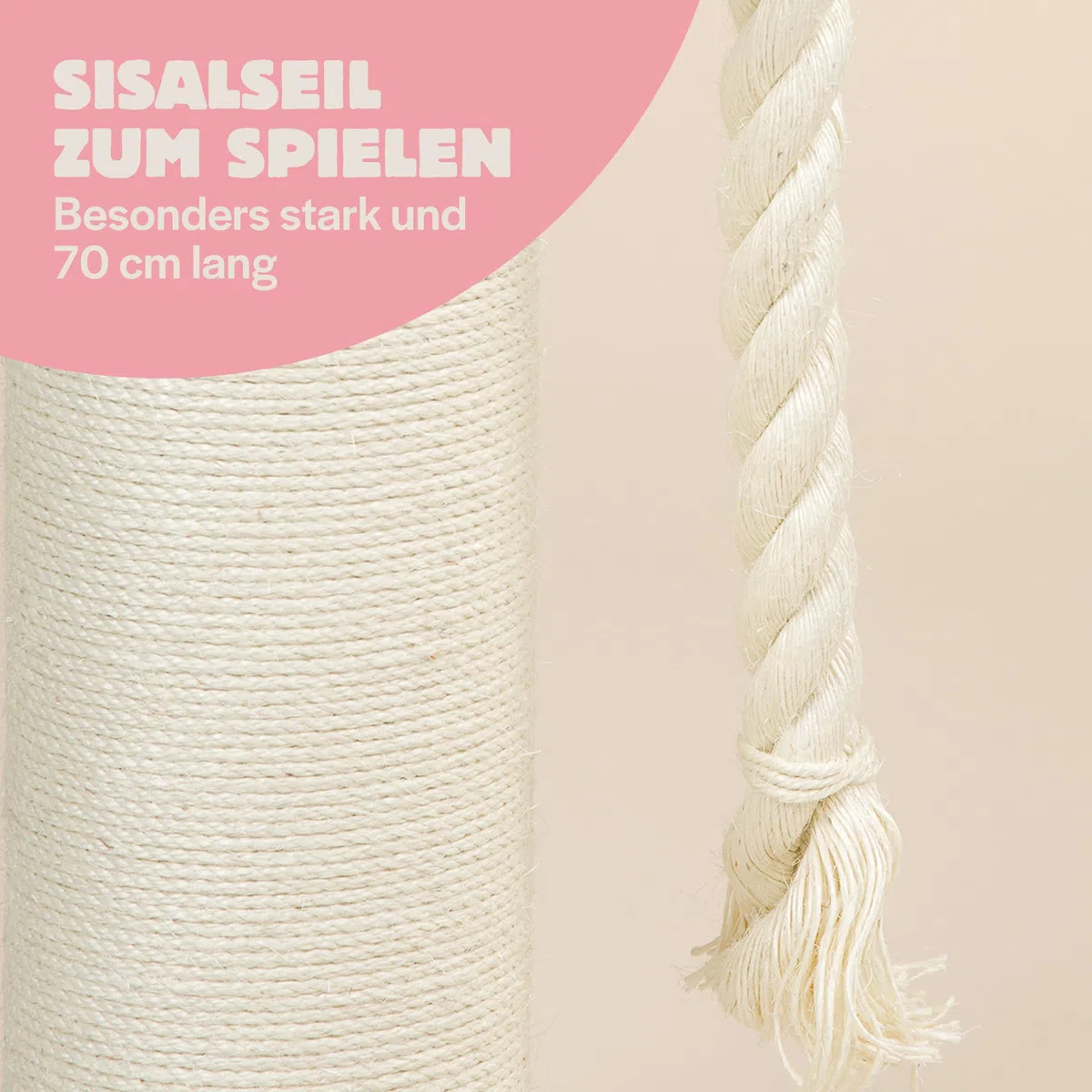 RHRQuality Kratzbaum für große Katzen – Chartreux – 80 cm hoch – Mit extra dickem 20 cm Sisalstamm – Luxuriöse Liegefläche von ⌀60 cm – Crème