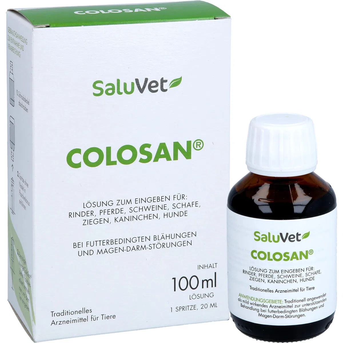 ColoSan | 100 ml | Zugelassenes Arzneimittel für Pferde, Rinder, Schweine, Schafe, Ziegen, Kaninchen und Hunde | Bei futterbedingten Blähungen und Magen-Darm-Störungen