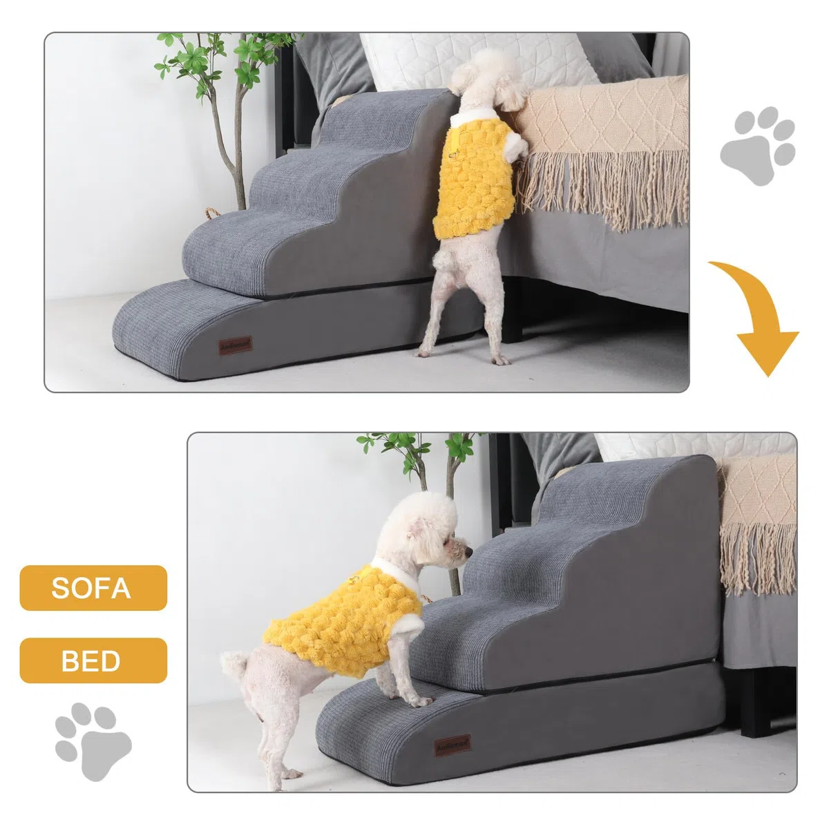Hundetreppe und Rampe für Bett, 4-stufige Hundetreppe für kleine Hunde und Katzen, rutschfeste Haustiertreppe, geeignet für Hochbettklettern