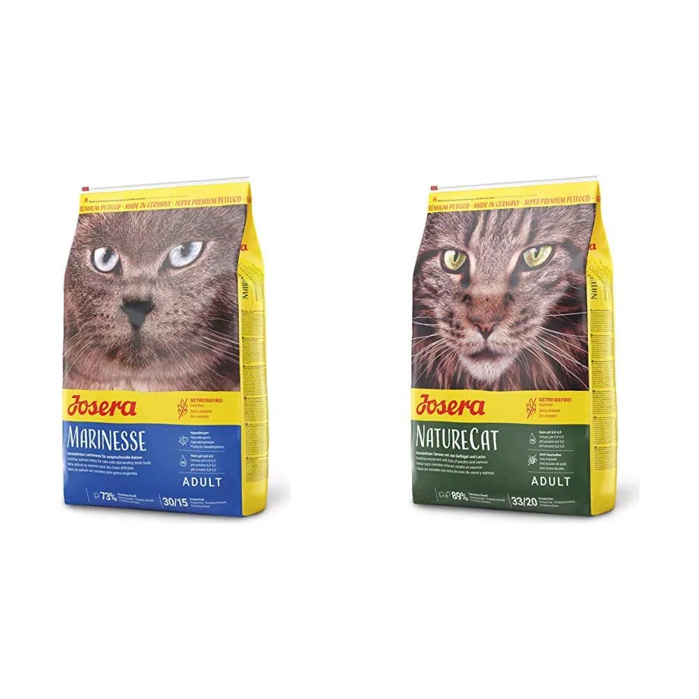 JOSERA Marinesse, getreidefreies Katzenfutter mit Lachs, hypoallergen, 1er Pack & NatureCat, getreidefreies Katzenfutter mit Geflügel und Lachs, Super Premium Trockenfutter, 1er Pack (1 x 10 kg)