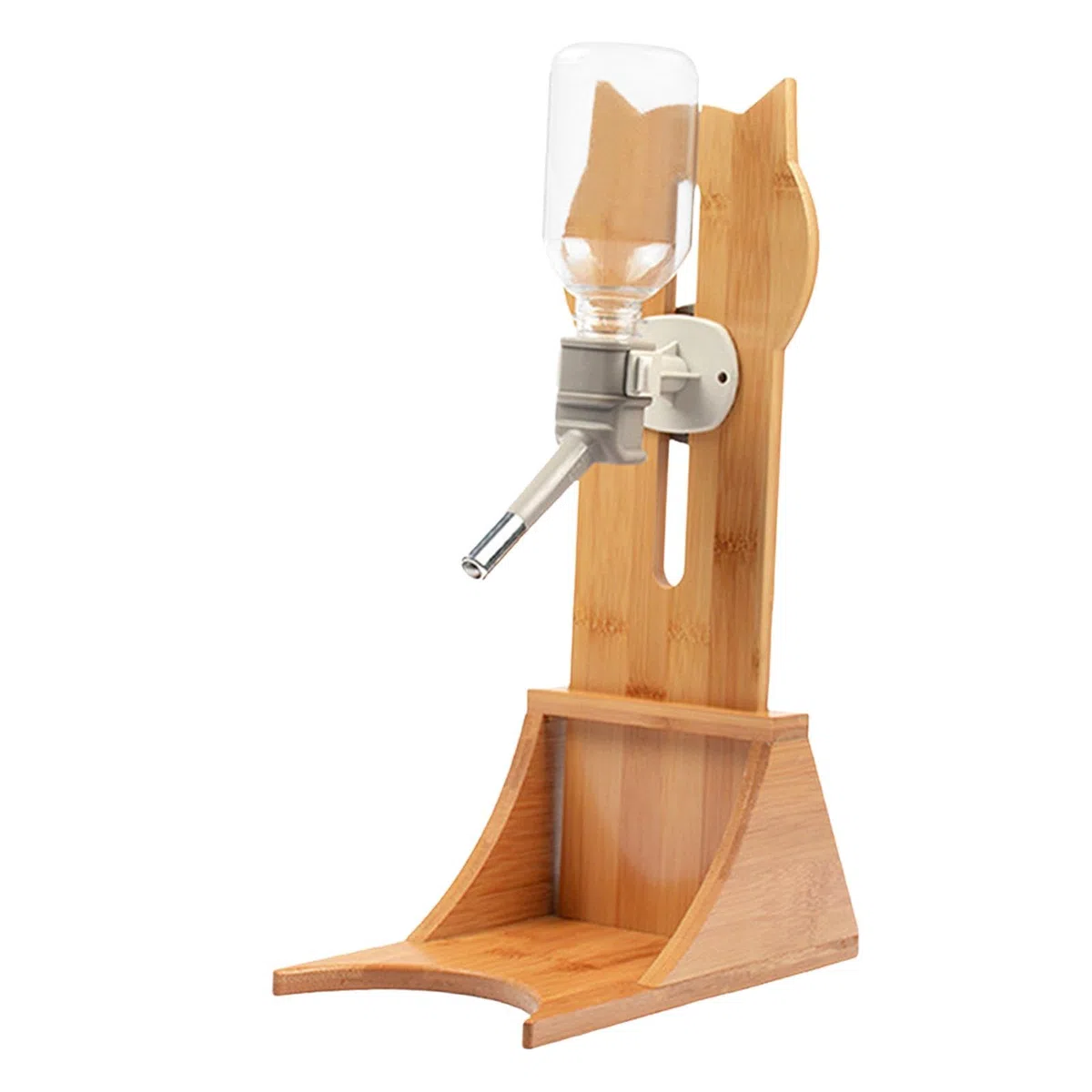 Wasserflasche für Haustiere mit Bambusständer, Wasserbrunnen für Hunde und Katzen, Tierbedarf, Trinkflasche zum Aufhängen, Tränke für Katzen und Hunde, Graue Flasche
