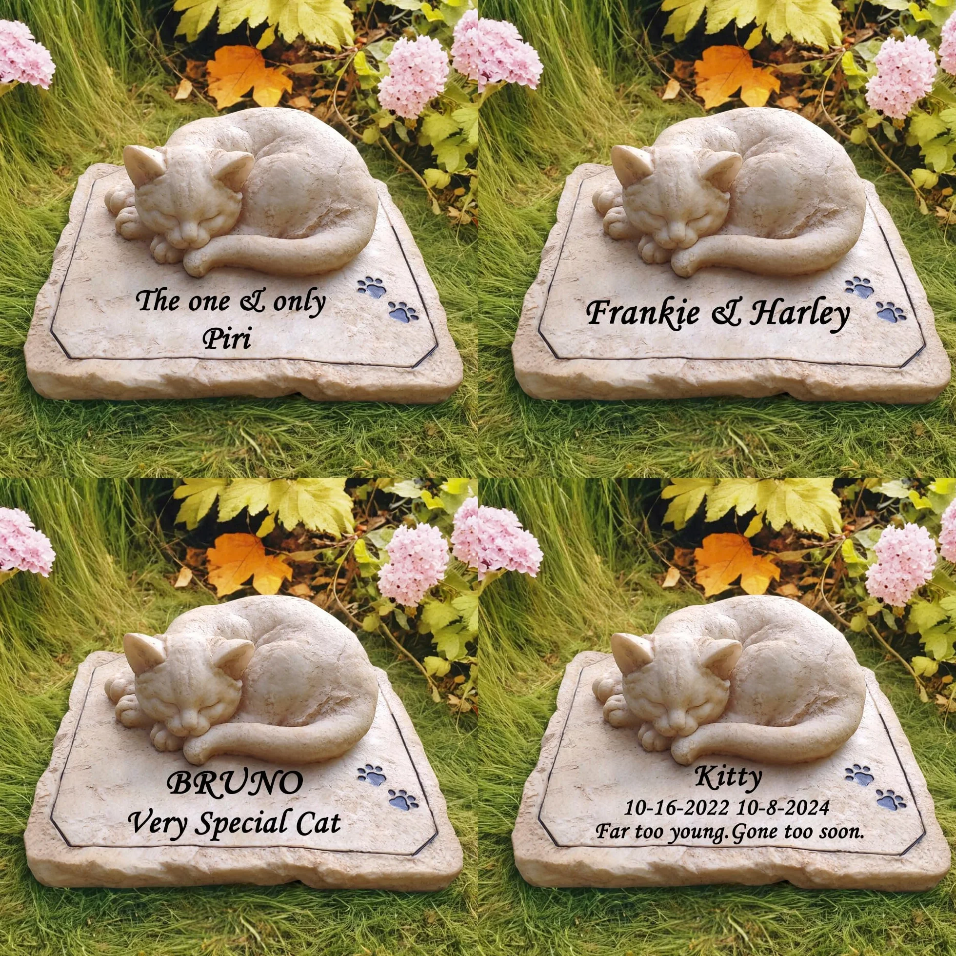Personalisierte Katzen-Gedenksteine mit schlafender Katze, Grabmarkierungen, Friedhofssteine, graviert mit jedem Wort