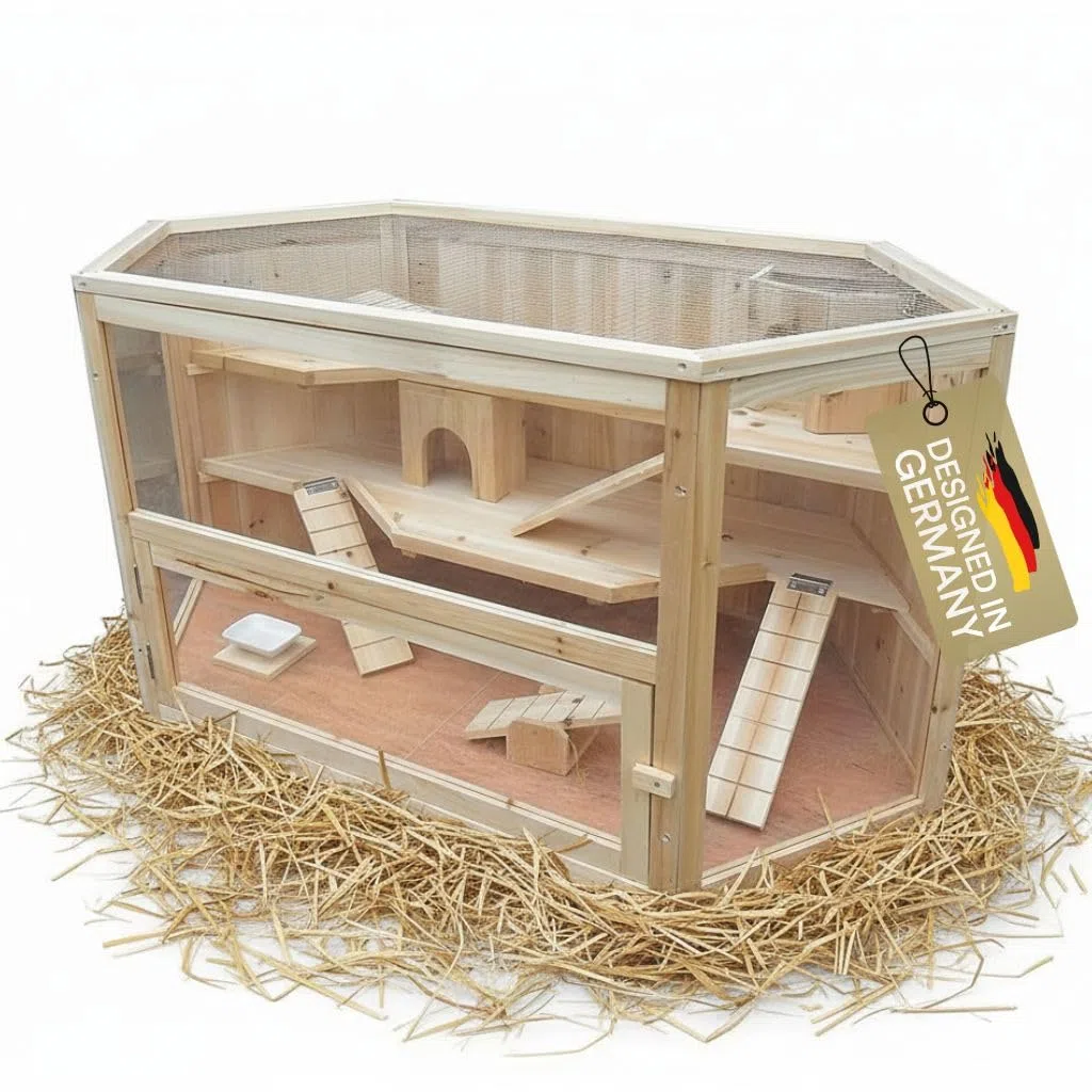 Mucola Kleintierkäfig Hamsterkäfig Holz 3-stöckig 115x60x58 cm Braun | Oben aufklappbarer Zugang, Rampen zwischen den Etagen, leicht zu reinigen, für Hamster, Ratten und andere Nager geeignet