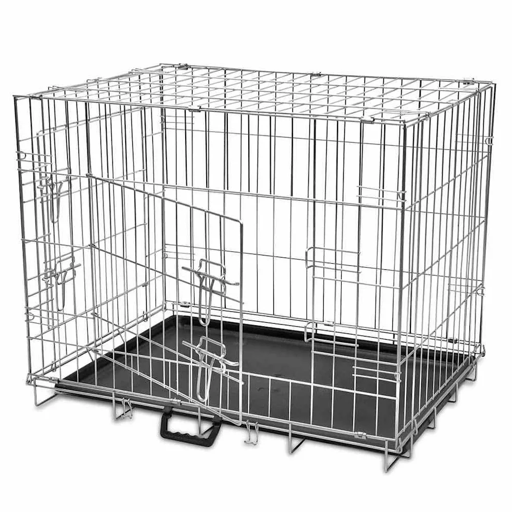Mangloder Faltbare Hundebox Metall L galvanisierter Stahl mit 2 Türen, 95 x 56 x 64 cm, Schwarze Kunststoffbodenverkleidung, platzsparend für Auto, Kofferraum, Outdoor und Transport