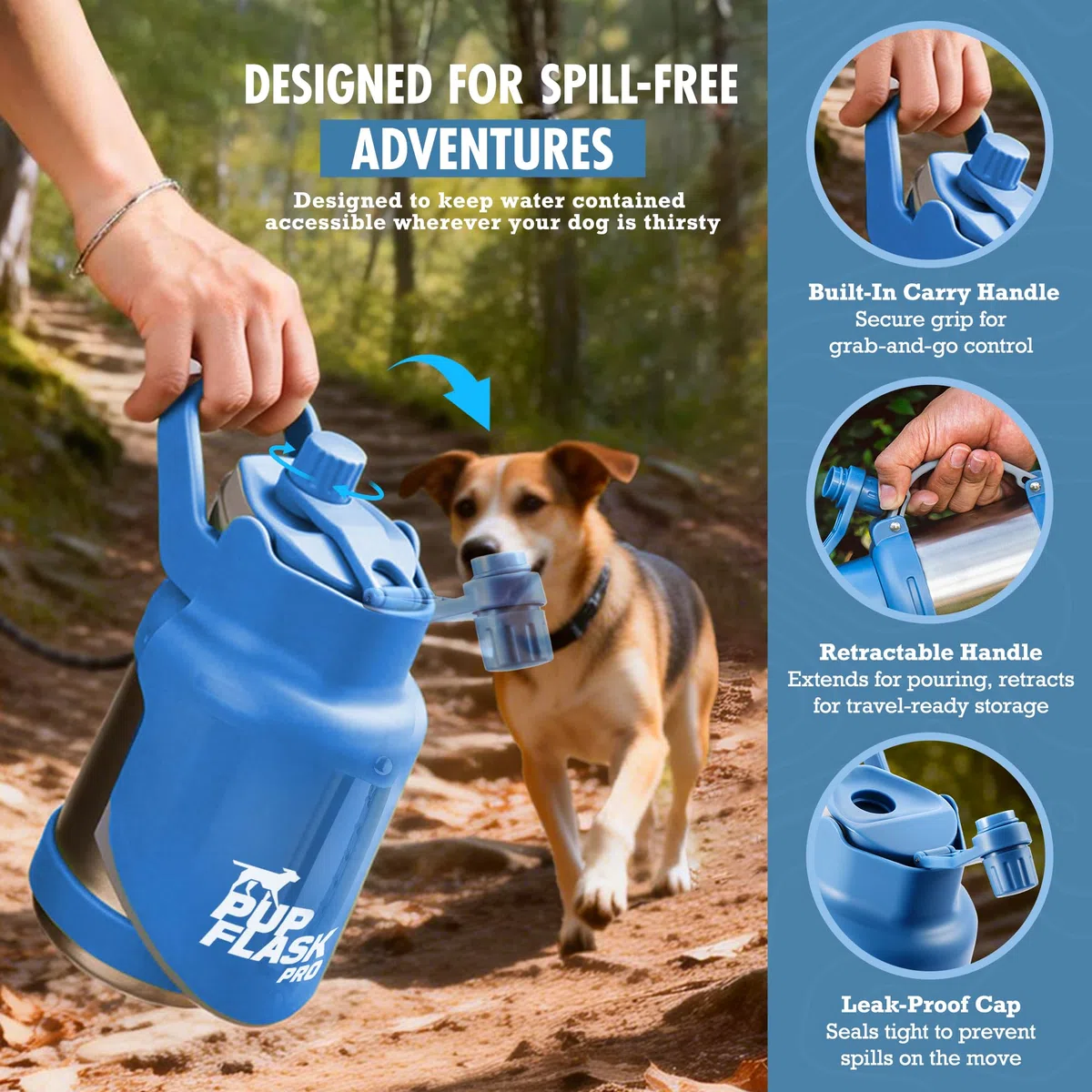 PupFlask Pro tragbare isolierte Hundewasserflasche, Edelstahlnapf | Auslaufsicherer Thermosspender, hält Wasser 24+ Stunden kalt, eingebauter Flip-Becher für Spaziergänge, Wandern und Reisen