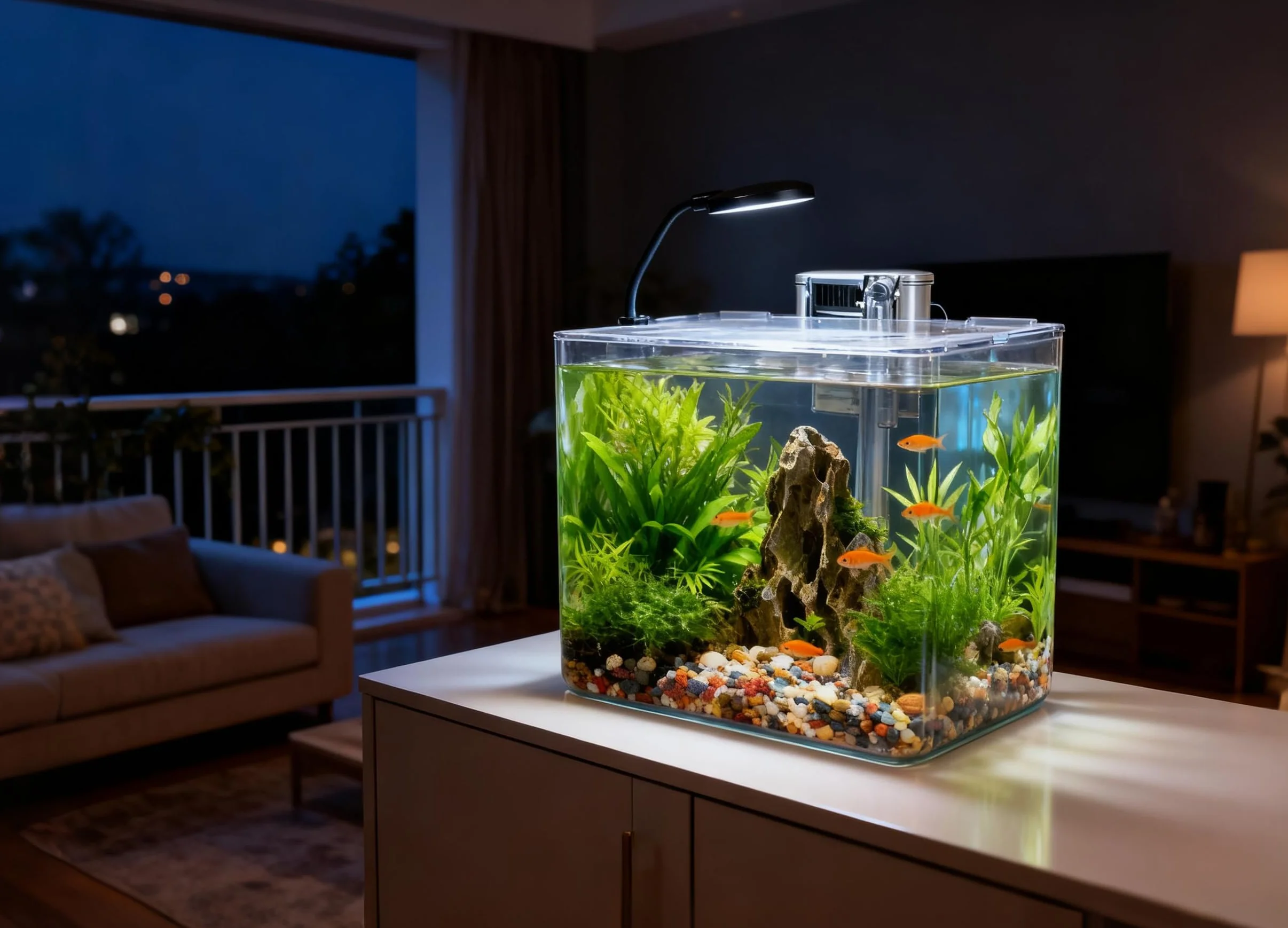 5L Einsteiger-Aquarium-Set, 18 x 18 x 18 cm, Mini-Kunststoffaquarium mit LED-Lampe und USB-Filter, DIY-Aquascaping