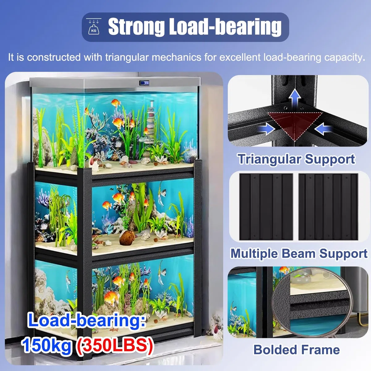 Aquarium Unterschrank Verstellbarer Schildkrötenständer für 3 Fischtanks, Terrarienregale mit Stahlrahmen für Bauernhäuser, Dekorativer Insektentankhalter für Wasserpflanzen(60x30 cm (24 x 12in))