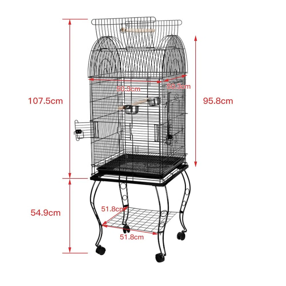 Käfig für Vögel, massiv, Vogelkäfig, auf Fuß, Voliere, Vögel, Innen/Außen, Käfig, Vögel, für Wellensittiche, Kanarienvögel, Schwarz auf Rollen, 59 x 59 x 150 cm