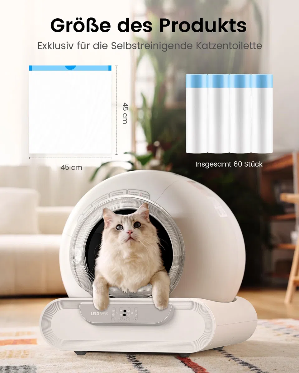 Katzentoilettenbeutel mit Zugbändern für 01D Selbstreinigende Katzentoilette 45 x 45 cm Katzenklo Selbstreinigend Müllsack Langlebige Reißfest, 4 Rollen(60 Stück), Blau
