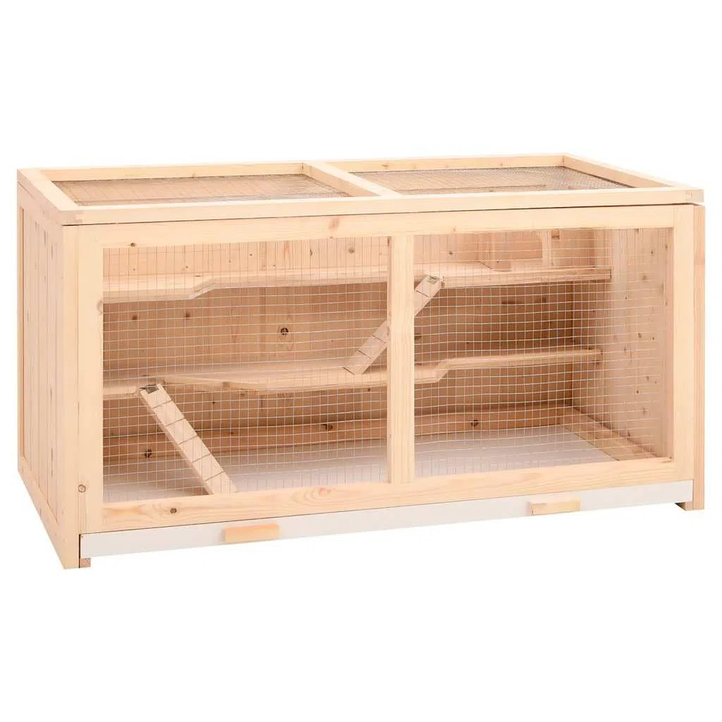 Hamsterkäfig aus massivem Tannenholz 104 x 52 x 54 cm mit Drahtgitter, Rückzugsort und Auslauf für Hamster, Meerschweinchen, Mäuse, Nager und Kleintiere im Indoor und Outdoor Bereich