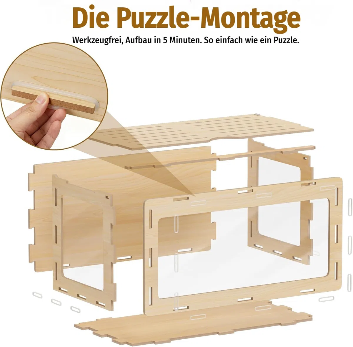 Kleiner Tierkäfig mit klappbarem Deckel Indoor Freilaufgehege holzerner Hamsterkäfig Acrylfenster für Sicht geeignet für Meerschweinchen, Hamster, Schildkröten (Einzeltür)