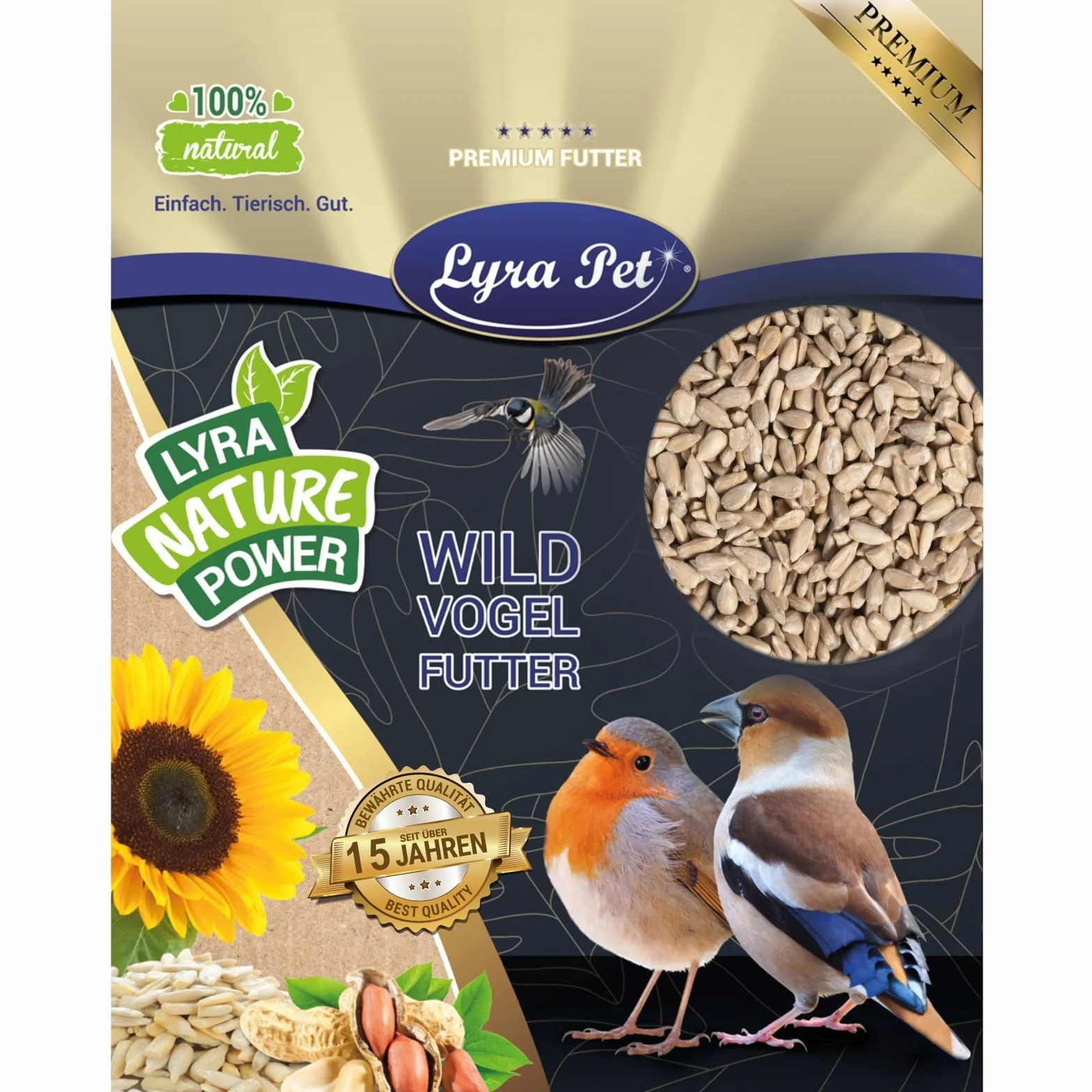 Lyra Pet® 25 kg Sonnenblumenkerne geschält Vogelfutter Wildvögel | Ganzjähriges Wildvogelfutter - Ideal für Jungtiere - Wertvolles Streufutter - Energiespender ohne Schale - Sommer und Winter