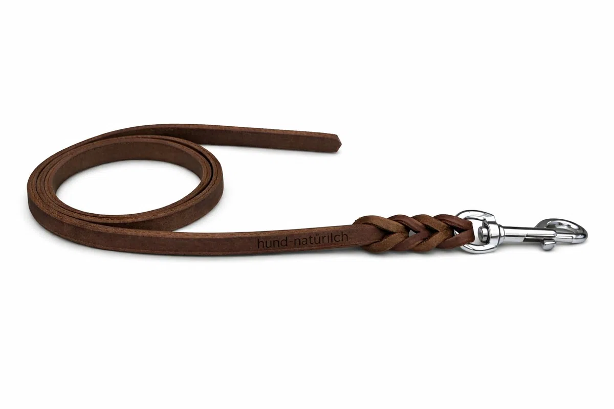 Fettlederleine Schleppleine aus Leder für Hunde 5m, 7,5m, 10m (7.5m x 8mm braun Chrom)