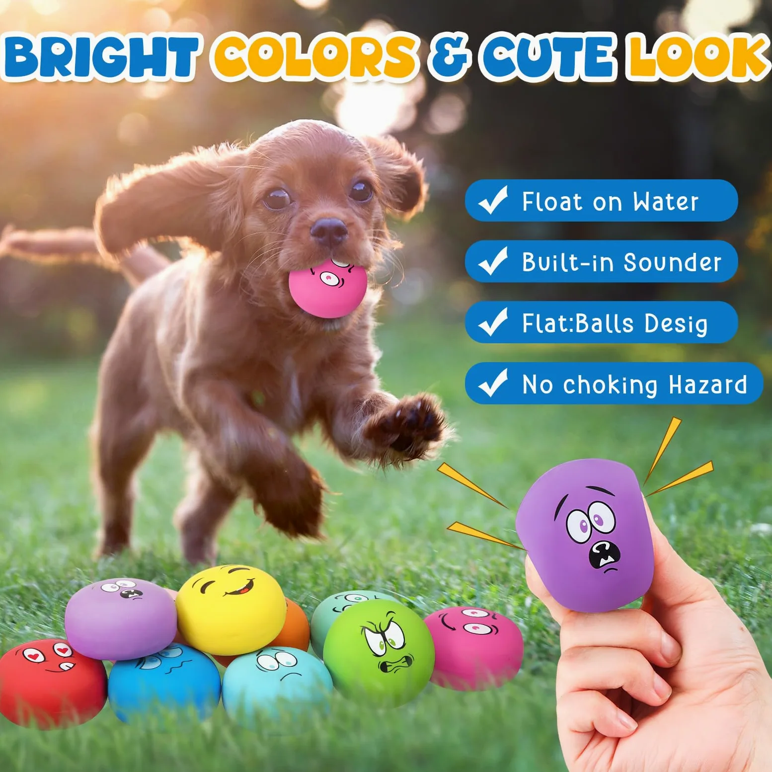 Hungdao Quietschspielzeug für Hunde, weiches Latex, kleine Quietschbälle, interaktives Kauspielzeug für Hunde, Welpen, Training, interaktives Apportierspiel, 10 Stück