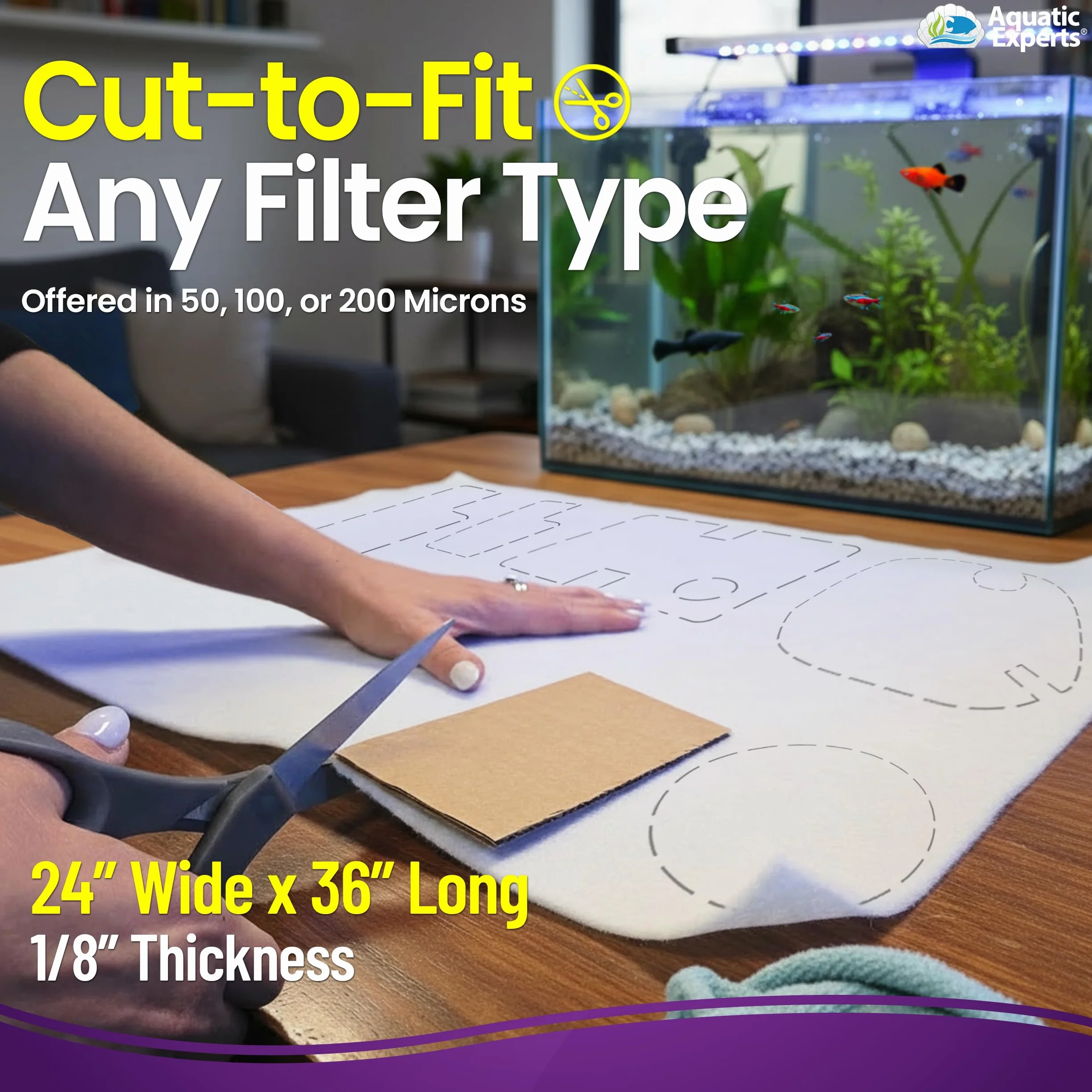 Aquatic Experts Aquarium-Polierfilter-Pad, Wasserpolierpad für Aquariumfilter, Filterwatte für Aquariumfilter, (100 Mikron, 61 x 91,4 cm, 4 Stück)