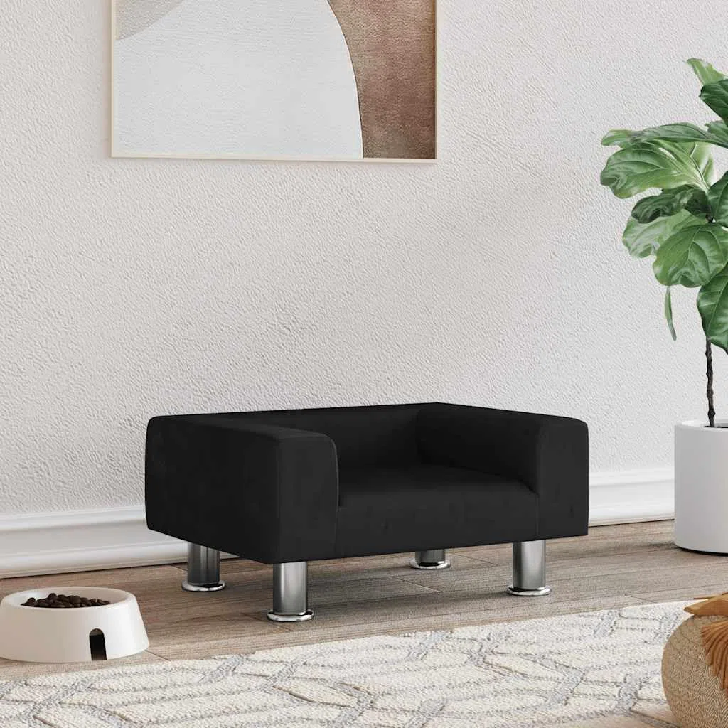 Hundesofa Samt Schwarz 50x40x26,5 cm | Massiv Kiefernholzrahmen, 4 Stahlfüße, für Wohnzimmer und Schlafzimmer