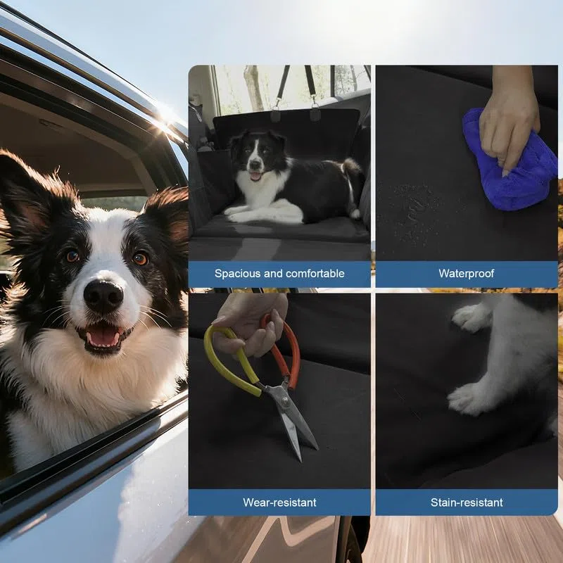 Hundedecke für Auto Rückbank, Rücksitz mit Seitenschutz und Sichtfenster, Kratzfeste und Wasserabweisende Autodecke Hund, Hundematte,Rücksitzbank(Schwarz