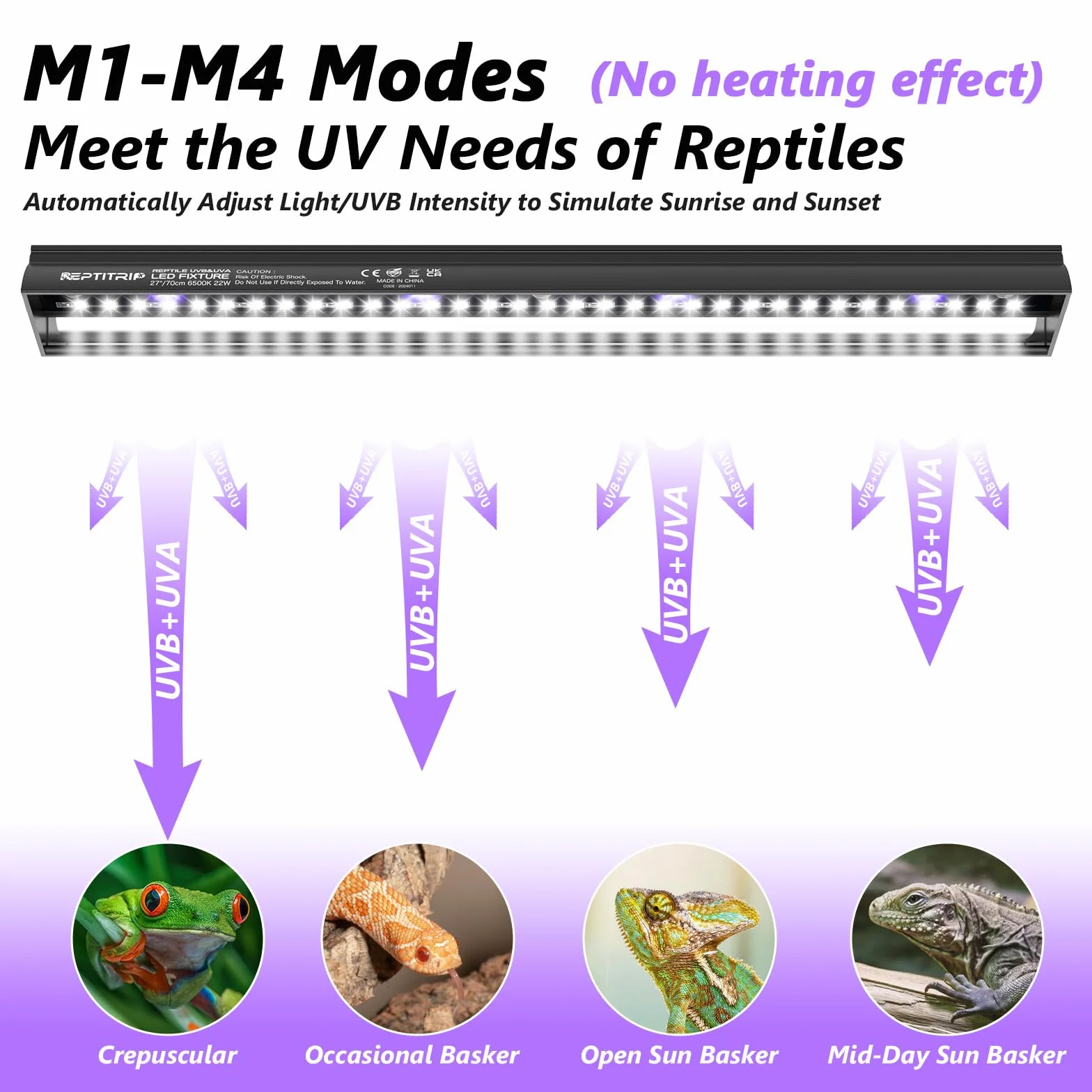 REPTITRIP P 14 W UVB Reptilienlicht, UVB-Lichtregler für Reptilien mit Dimmung und 4 UVI-Modi, 40,6 cm UVB-Licht aus Aluminium für Schildkröte, Schlange Bartdrache, LED 6500K