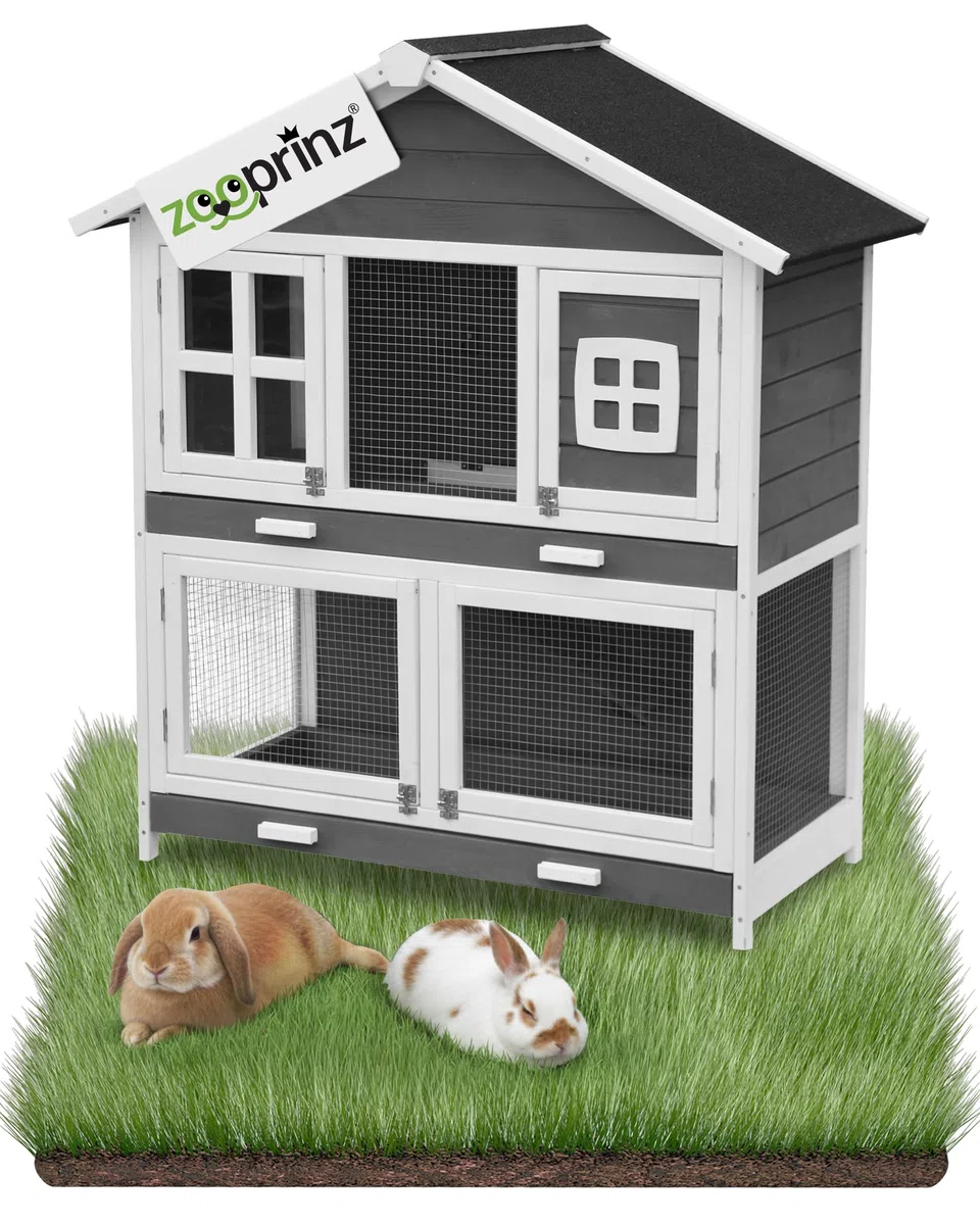 zooprinz Hasenstall XXL 2 Etagen aus Holz für innen und außen | Kaninchenstall mit Auslauf, Außenstall und Hasenhaus für Kaninchen und Meerschweinchen, großes Design