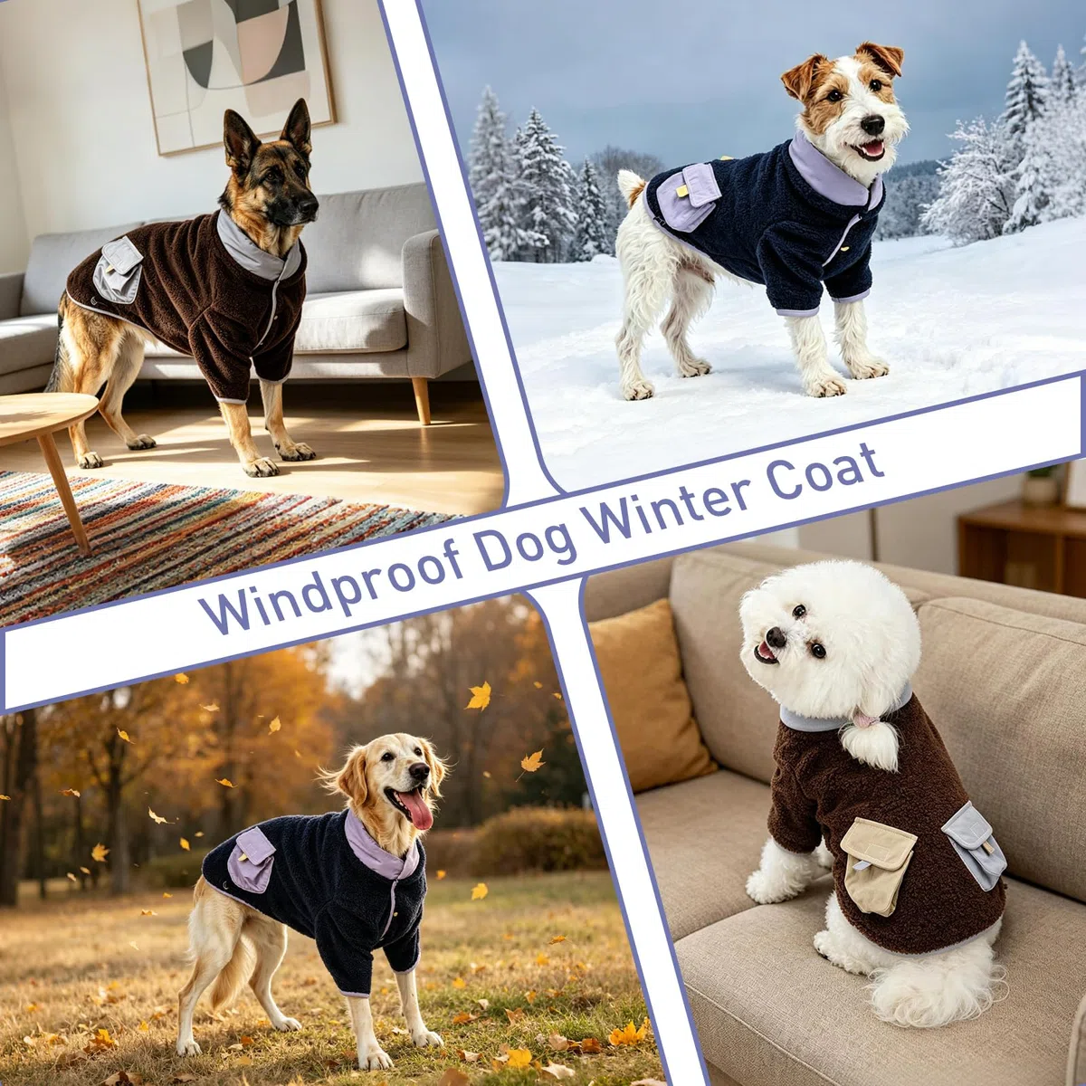 Hunde-Wintermantel, windabweisende Jacke für alle Rassen, Braun, XS | 2 Taschen auf der Rückseite, verstellbar und elastisch, Klettverschluss